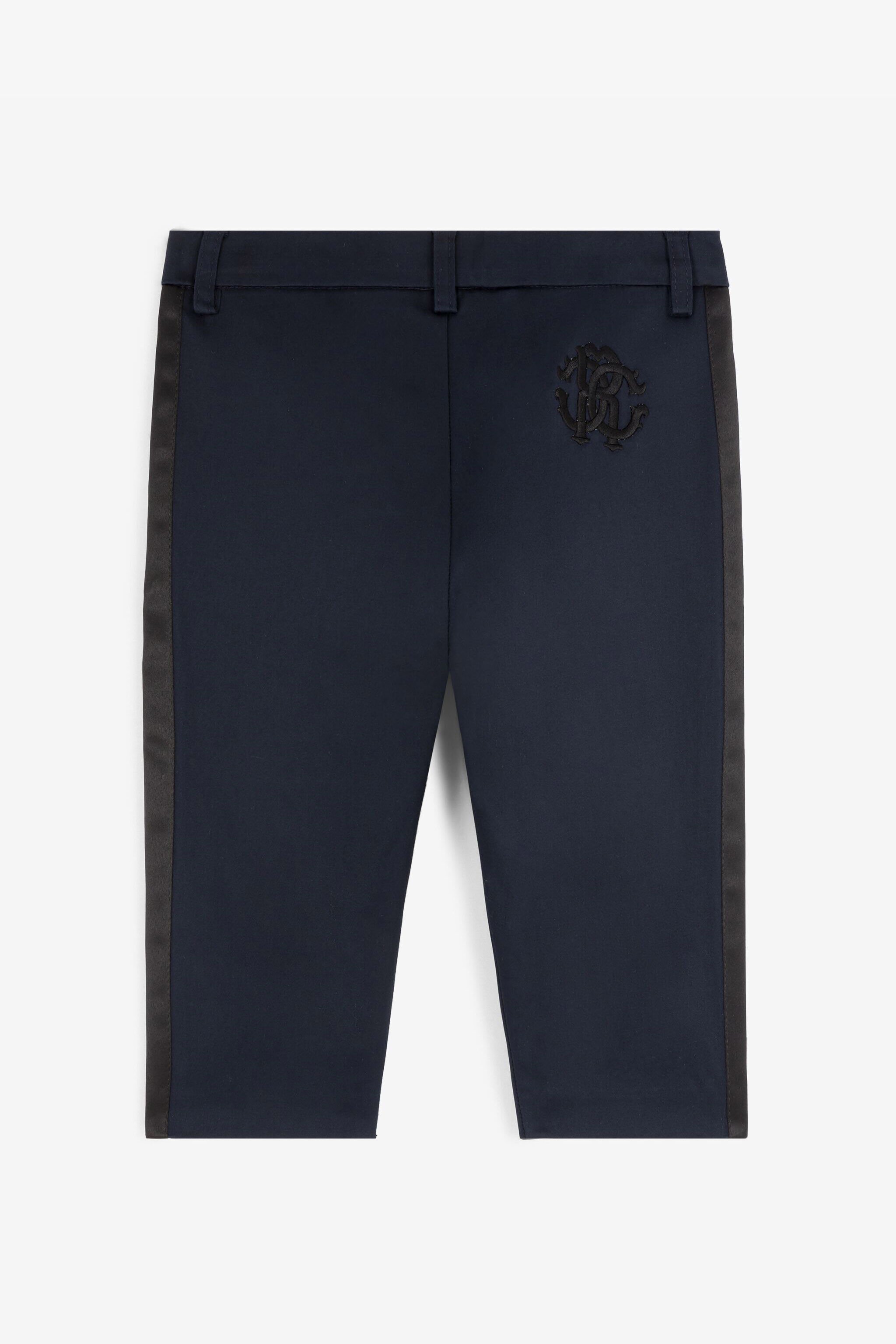 JU RC Monogram-Embroidered Cotton Trousers Dark blue RJT219-FN012