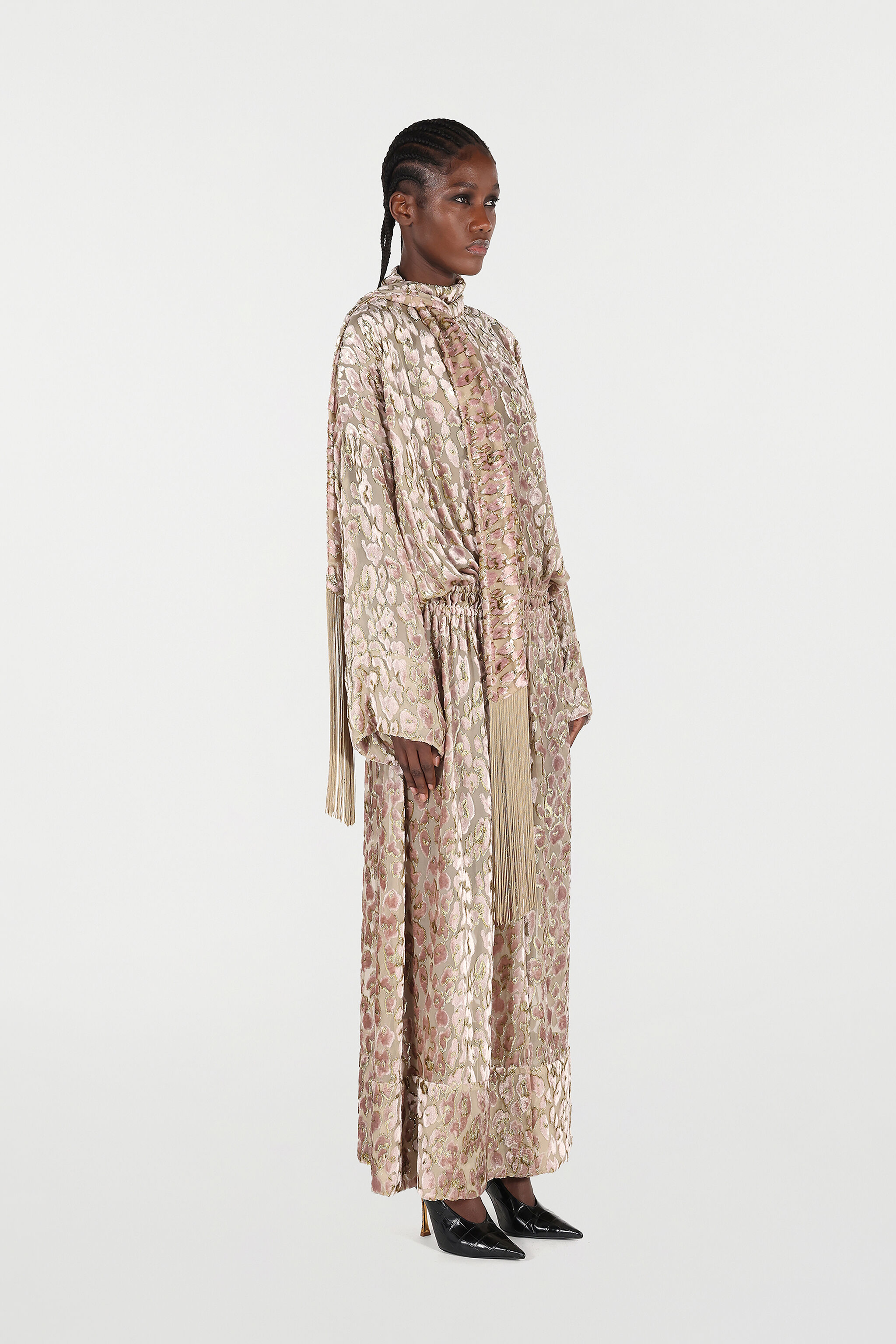 RC Long Dress with All-Over Animal Print ROSA/ORO VQT198-FC005