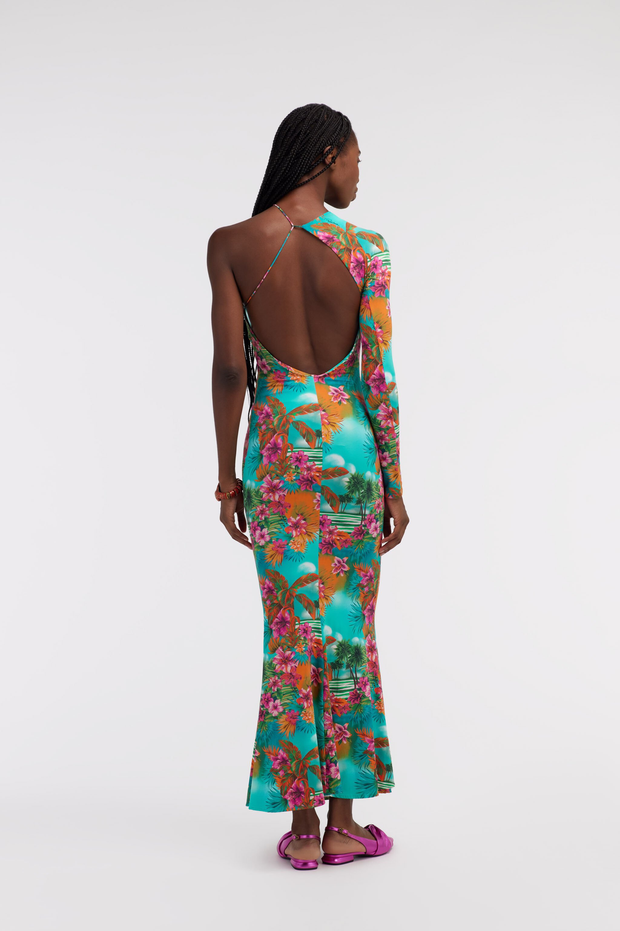 RC One-shoulder long dress with Jungle print Light blue SKT124-LNI84