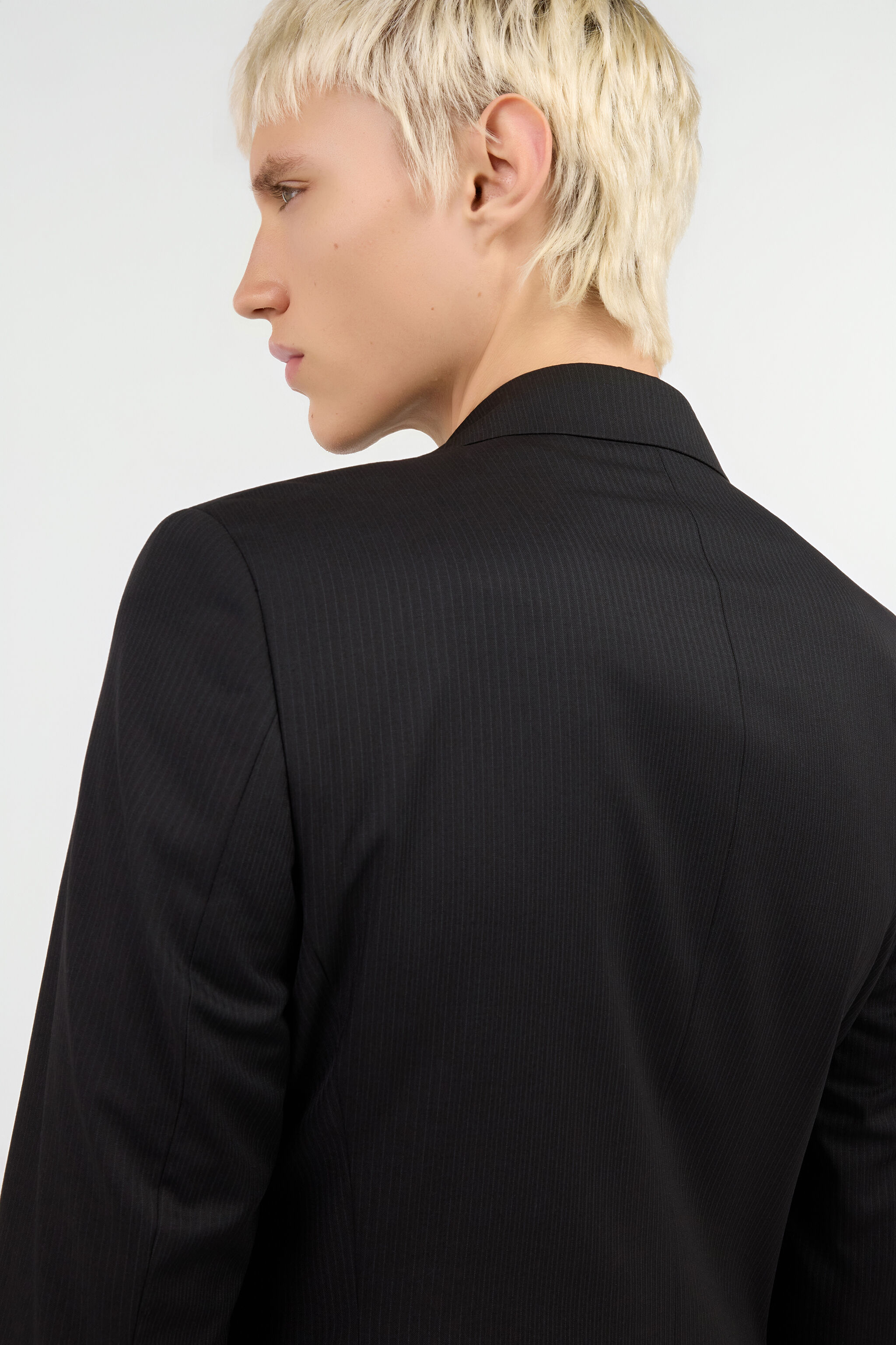 RC Black Pinstripe Double-Breasted Wool Suit BLACK/DARK GREY QOT40K-FEO02