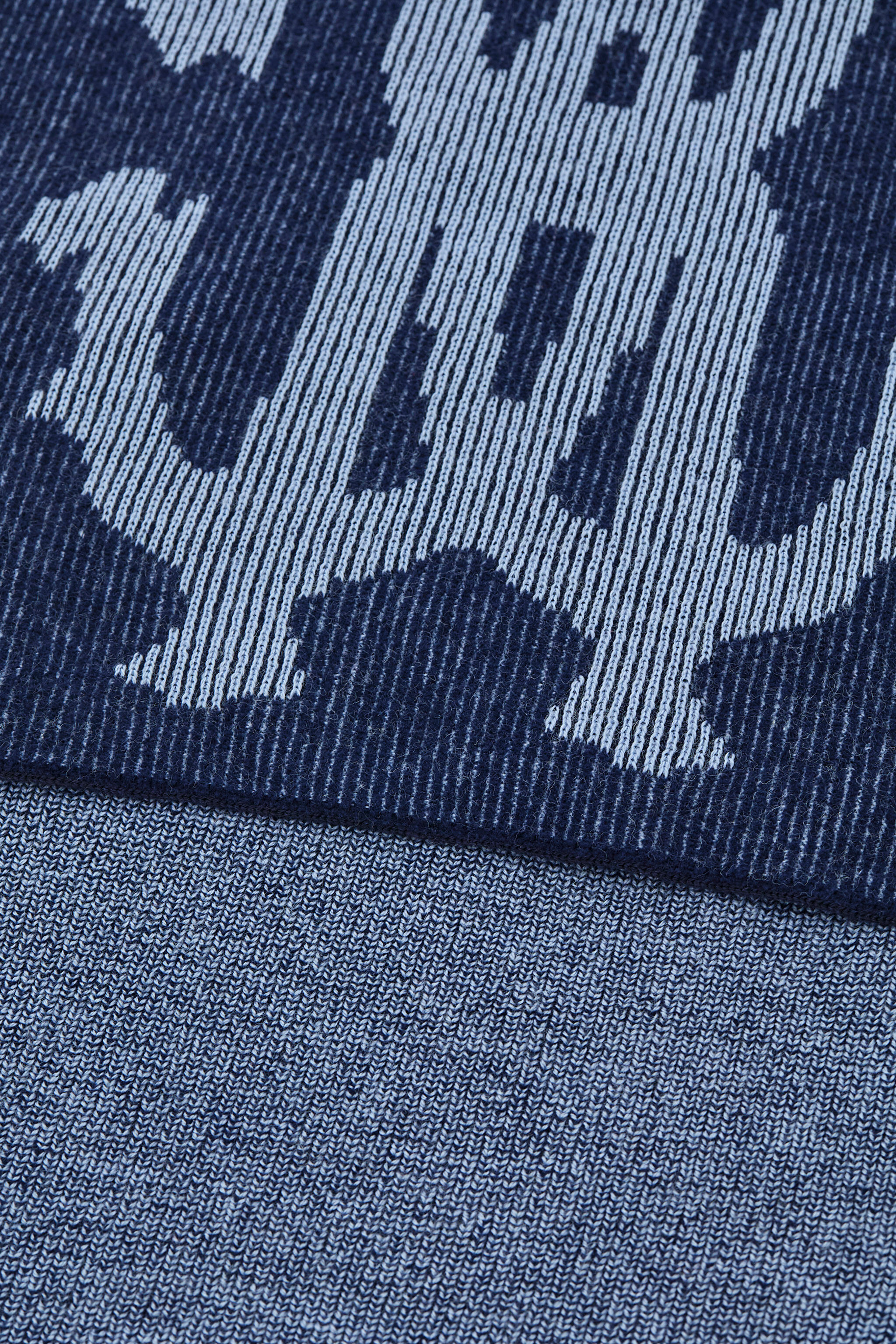 RC Cotton and Wool Blend Scarf with RC Monogram Dark blue TALR41-IR058