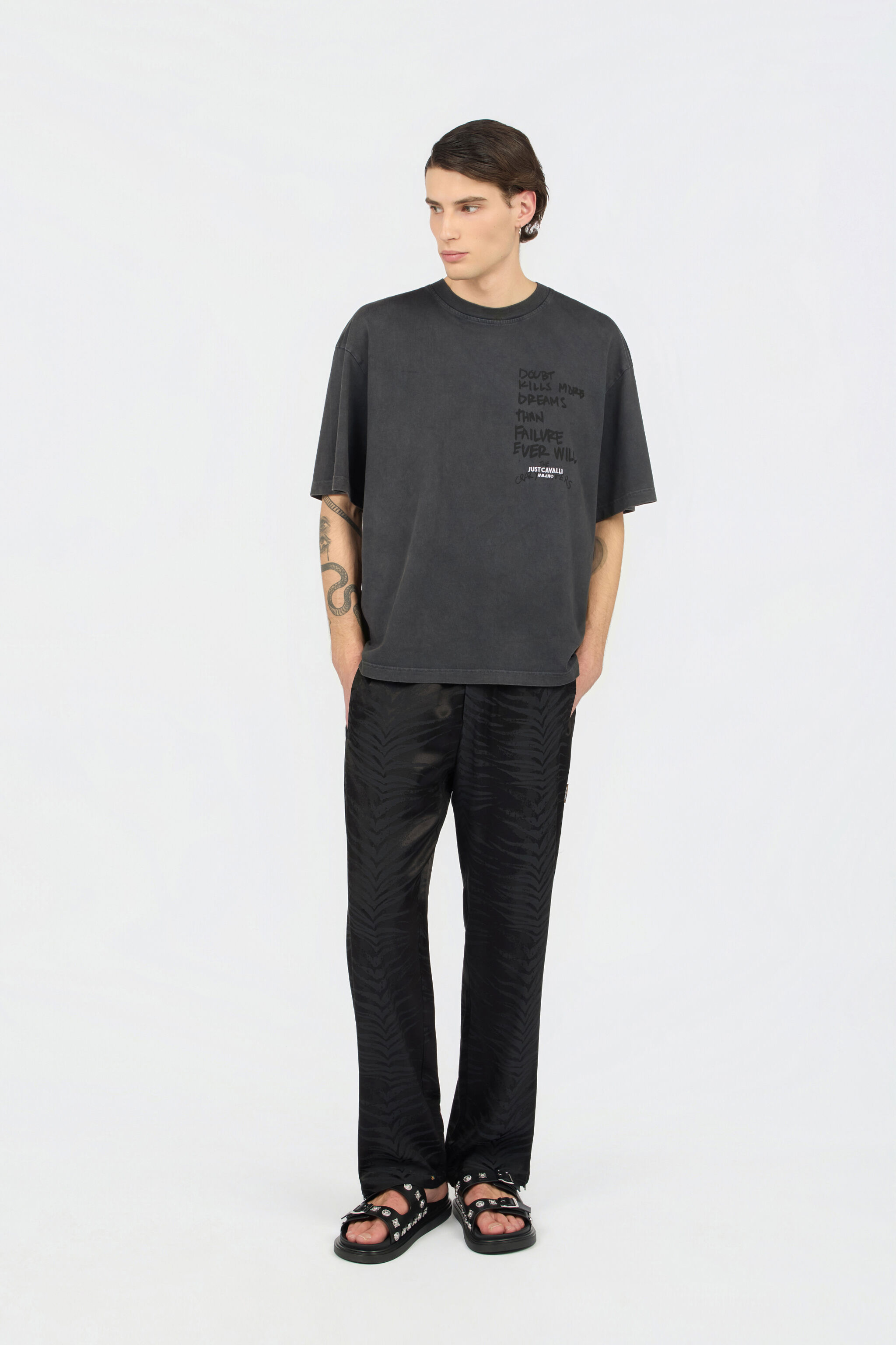 JC Grey T-Shirt With Printed Tiger BLACK WFT055-WF085