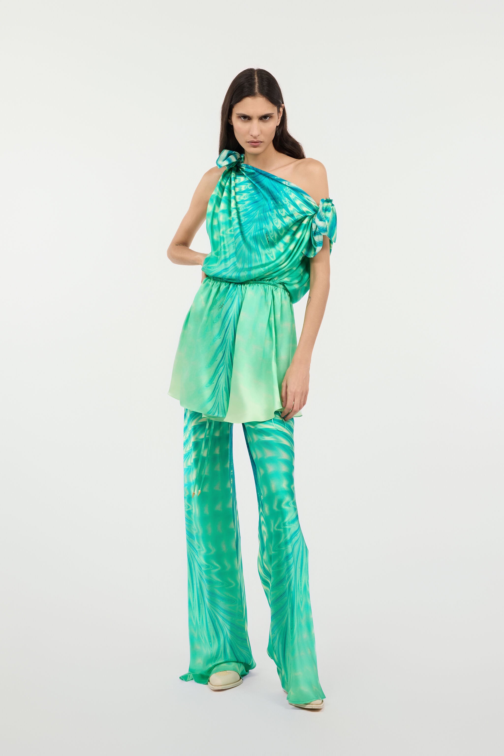 RC Minivestido De Seda Con Estampado Optical Glass Verde claro UKT119-RYN47