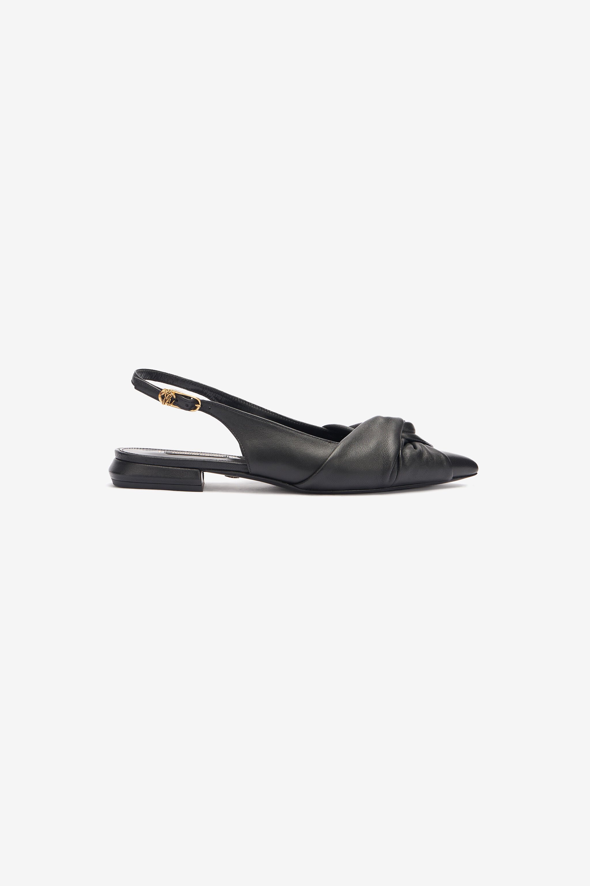 RC Flache Slingbacks Aus Leder Le Pettegole Schwarz TKS100-PN003