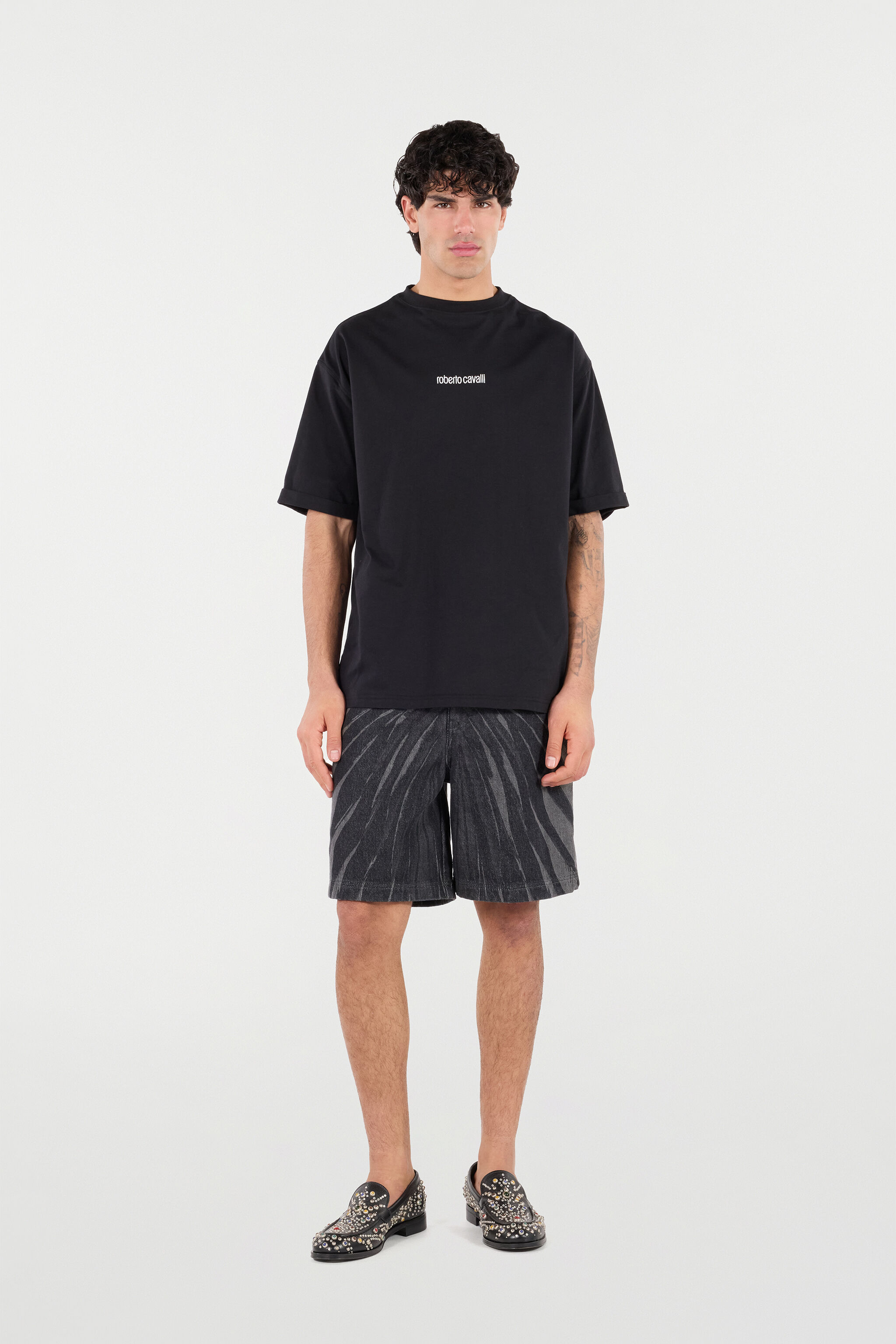 RC Cotton T-Shirt with Tigers and Logo Noir VRT62E-JD060