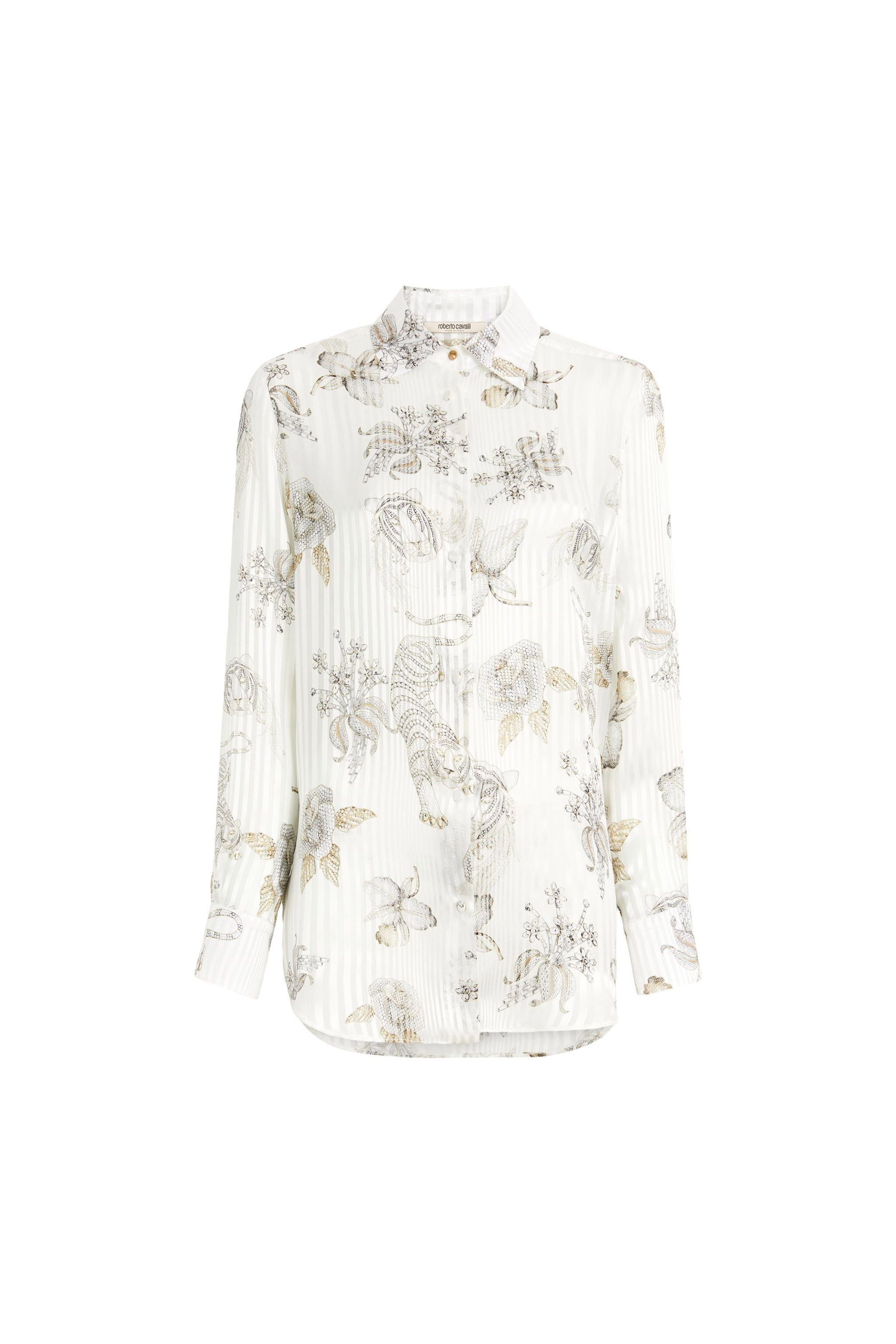 RC Seidenbluse mit Diamond Brooches Print Weiß MQT705-1TB04
