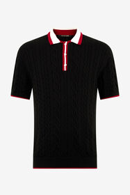 ${brand} Black Cable Knit Polo With Contrast Trim ${colorDescription} ${masterID}