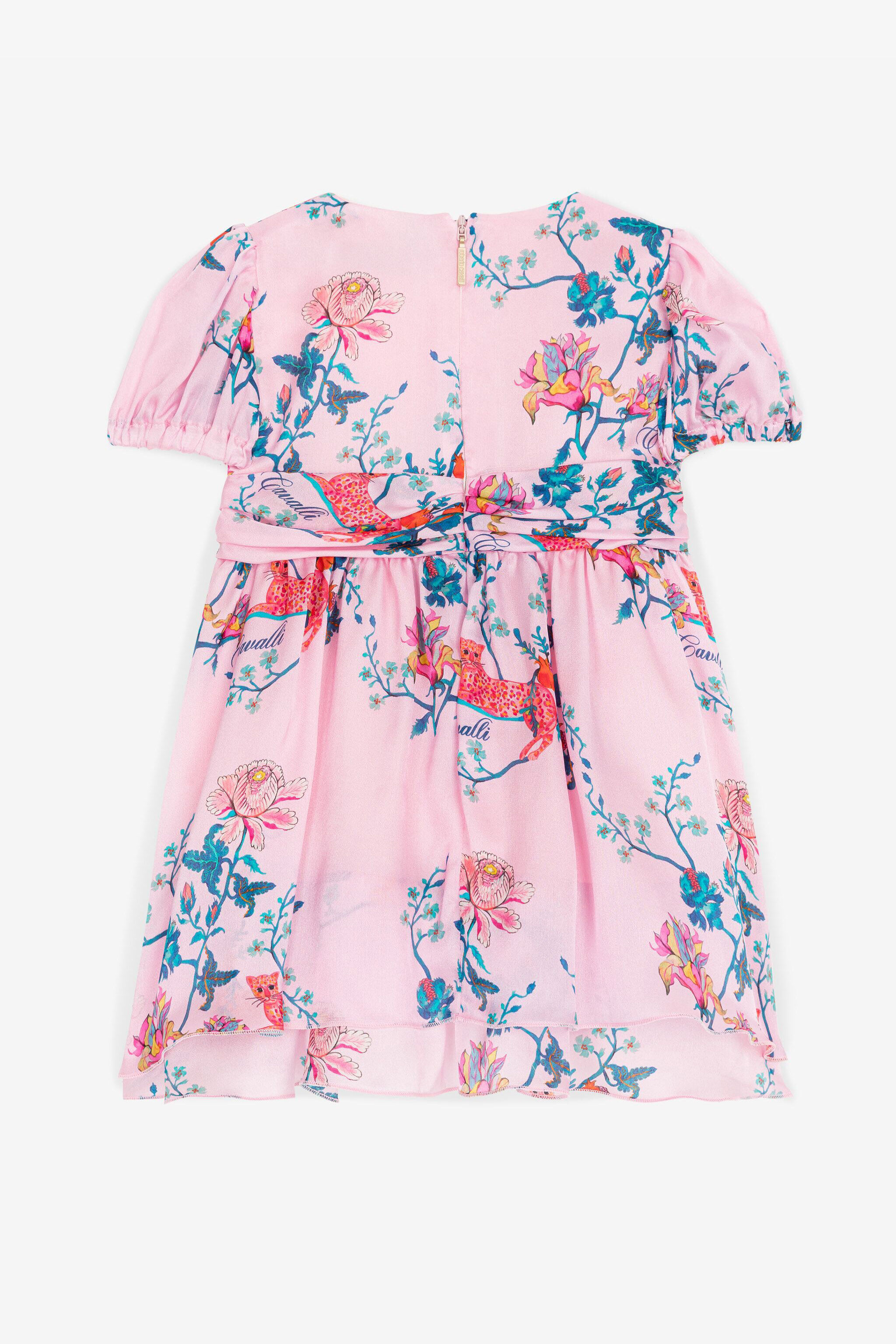 JU Floral And Jaguar-Print Silk Dress Pink RJT106-2NG81
