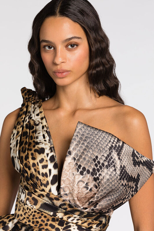 RC Leopard-print flared mini dress Light Brown QWT114-SWG34