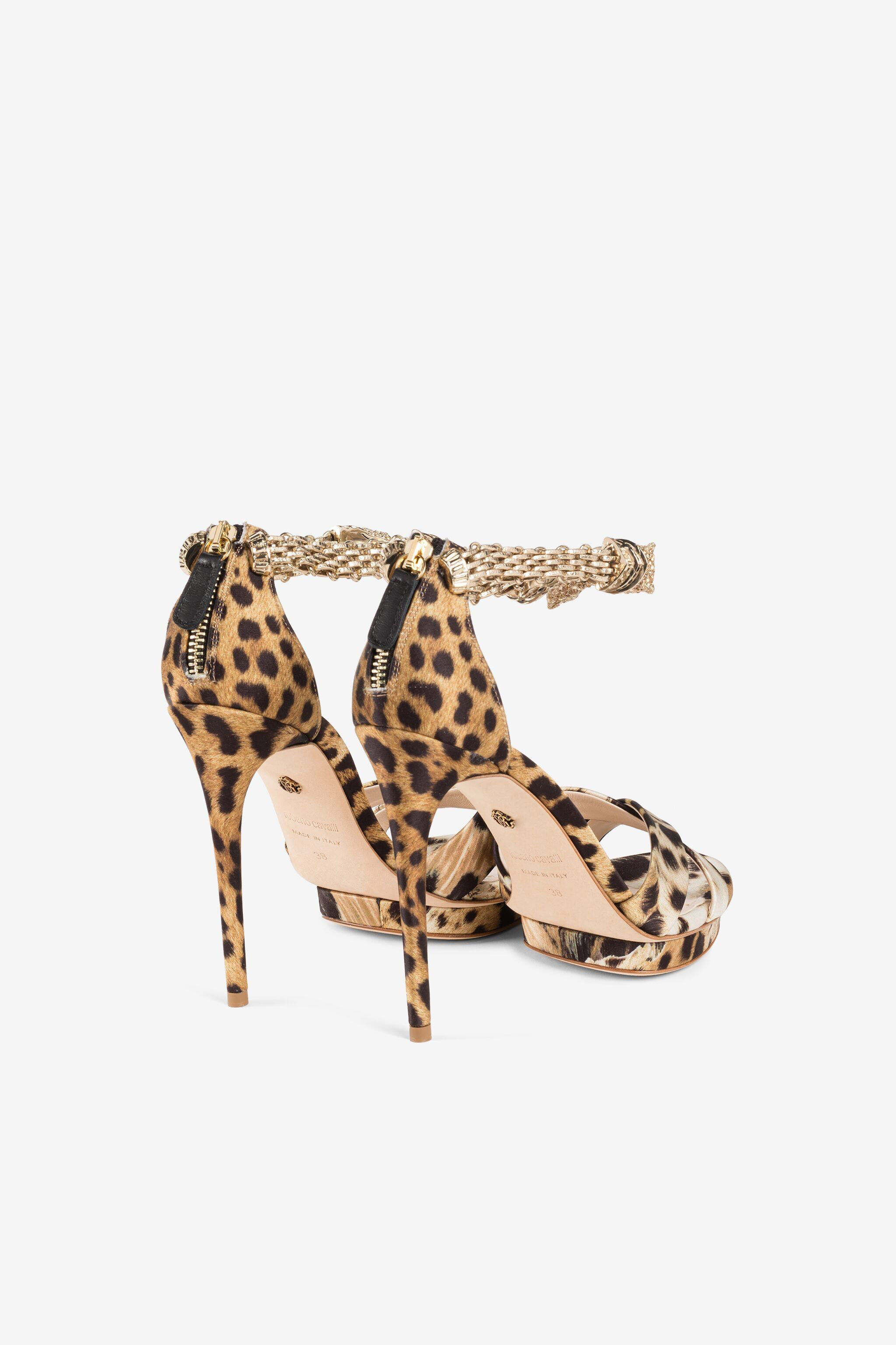 RC Ocelot-print panther-head 120mm sandals Light brown OQS032-SE450