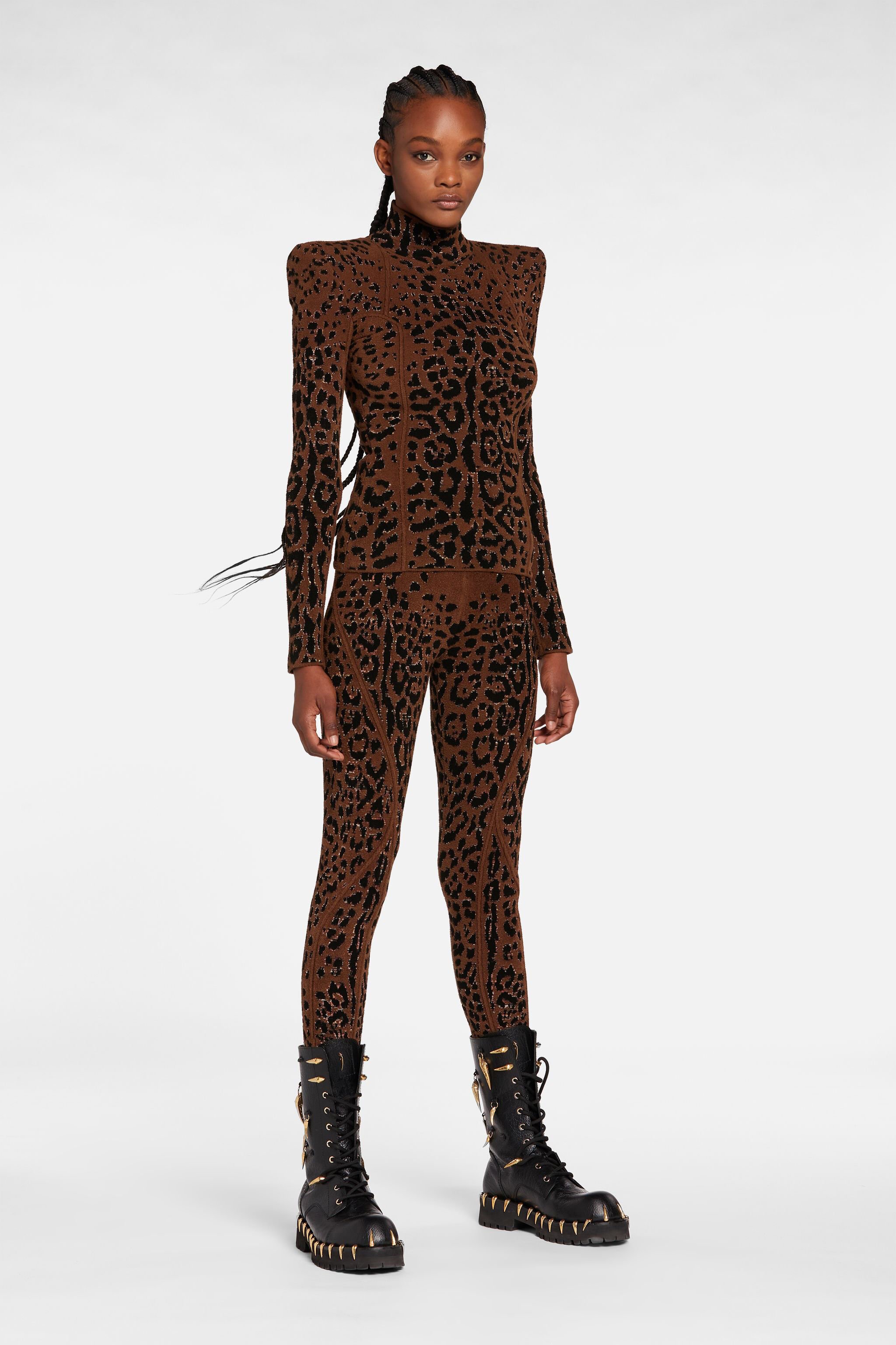 RC Leopard-Jacquard Leggings Dark brown NQM200-CJ021