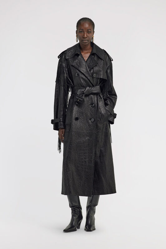 RC Trench in Pelle con Frange Nero TKP500-PN002