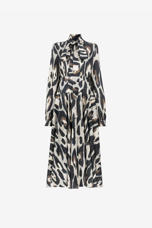 RC Leinenkleid mit Jaguar-Print Grau QKT136-3HF54