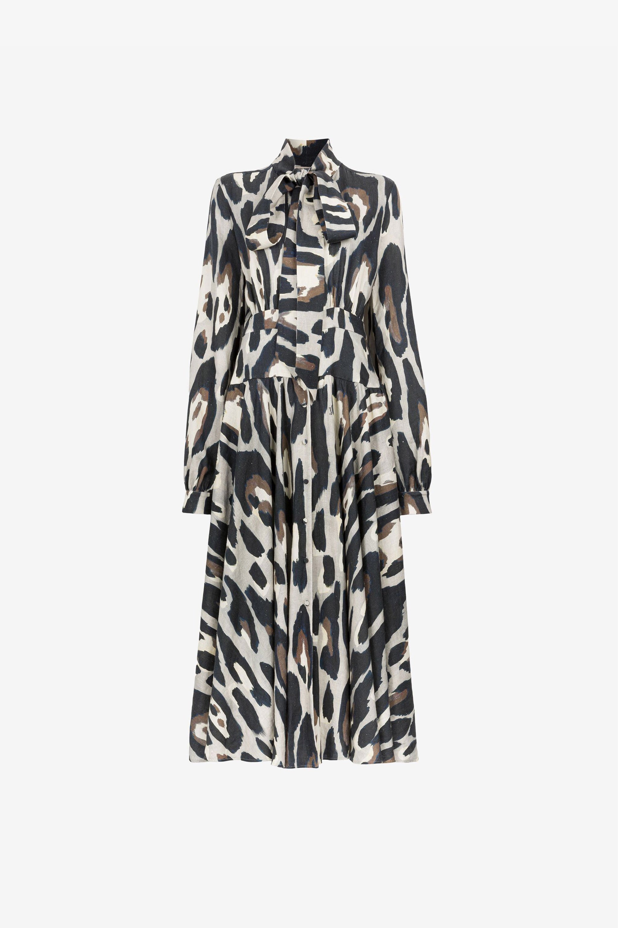 RC Leinenkleid mit Jaguar-Print Grau QKT136-3HF54