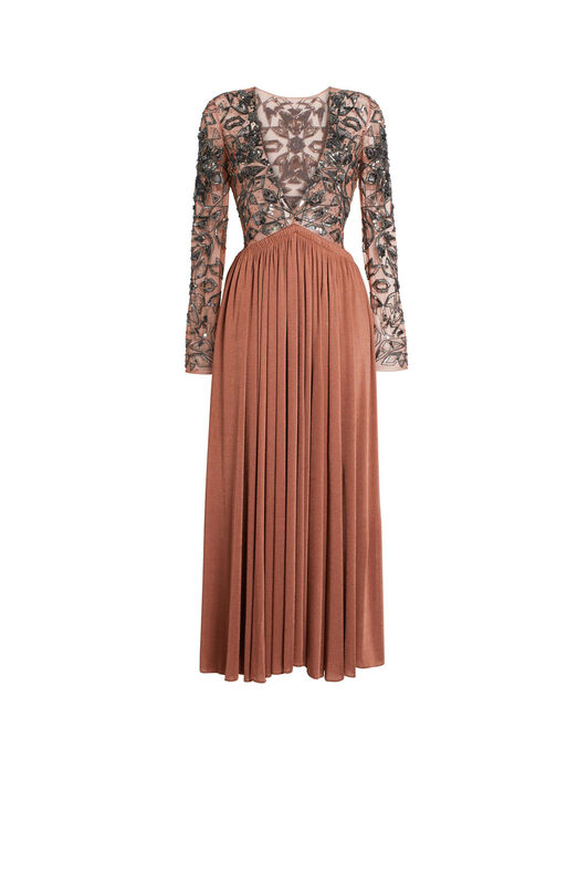 RC Kleid mit V-Ausschnitt und Pailletten Braun IWR122-RT033