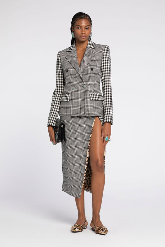 RC Houndstooth and Gingham Double-Breasted Blazer Black/White RKT404-GA007