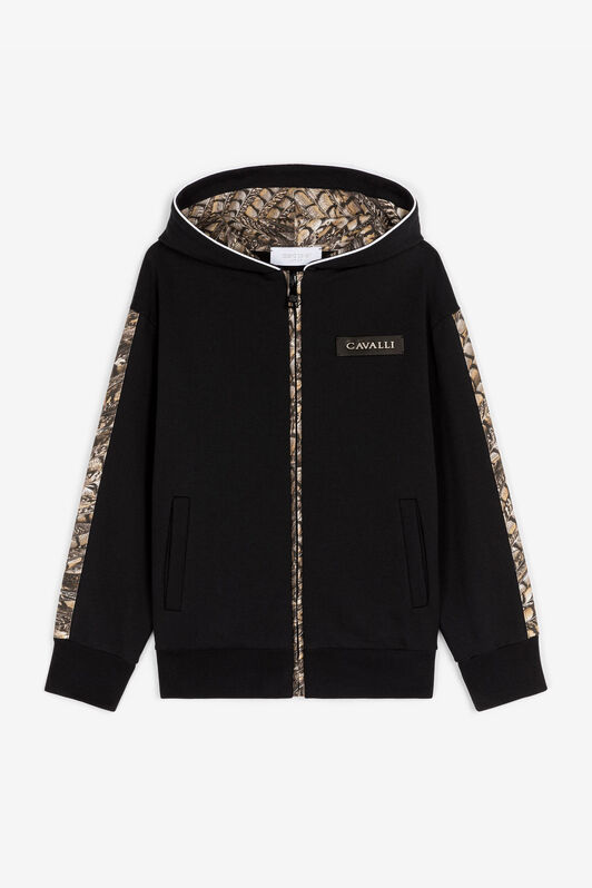 JU Falcon-Print Cotton Hoodie Black RJT921-CF050