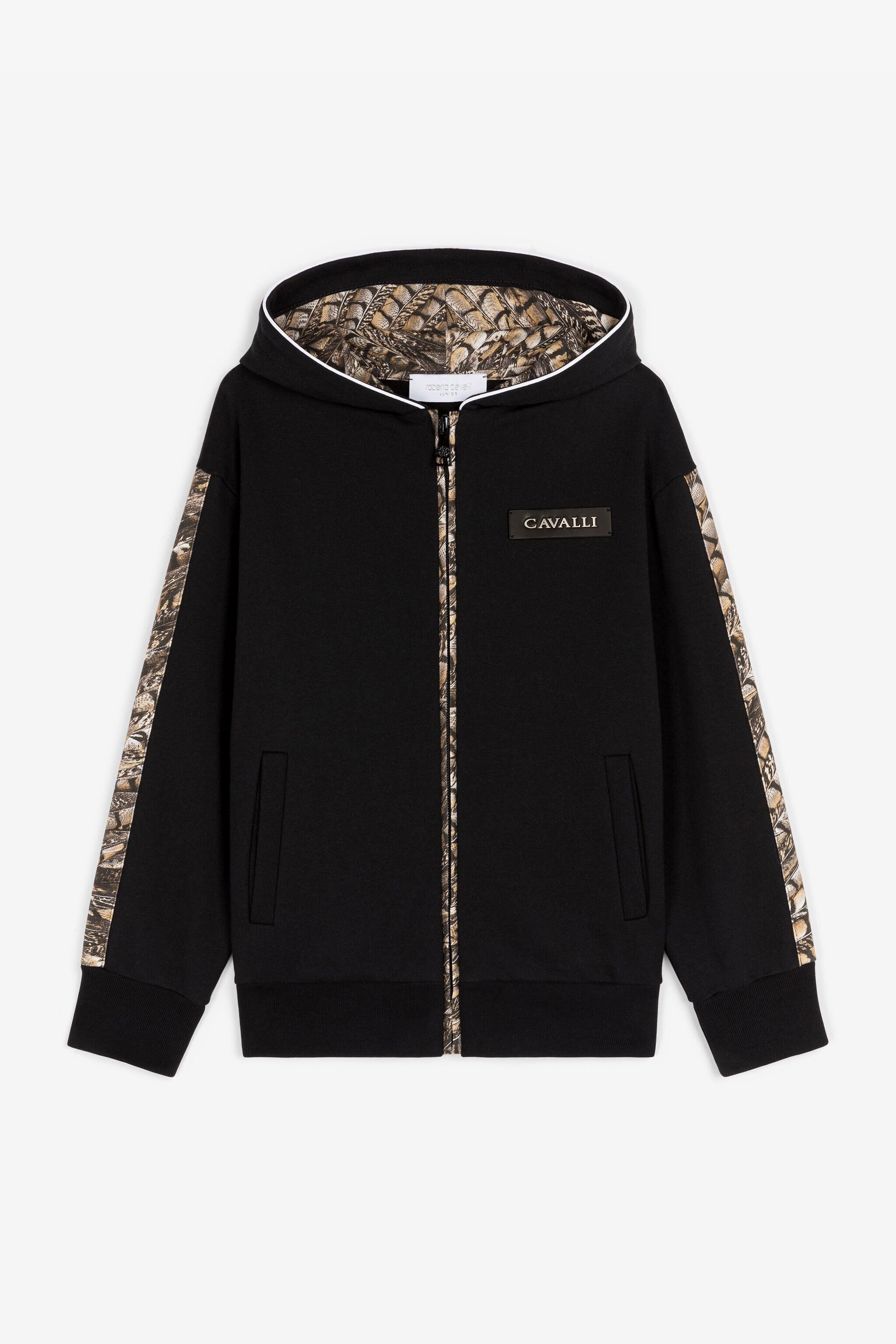 JU Falcon-Print Cotton Hoodie Black RJT921-CF050