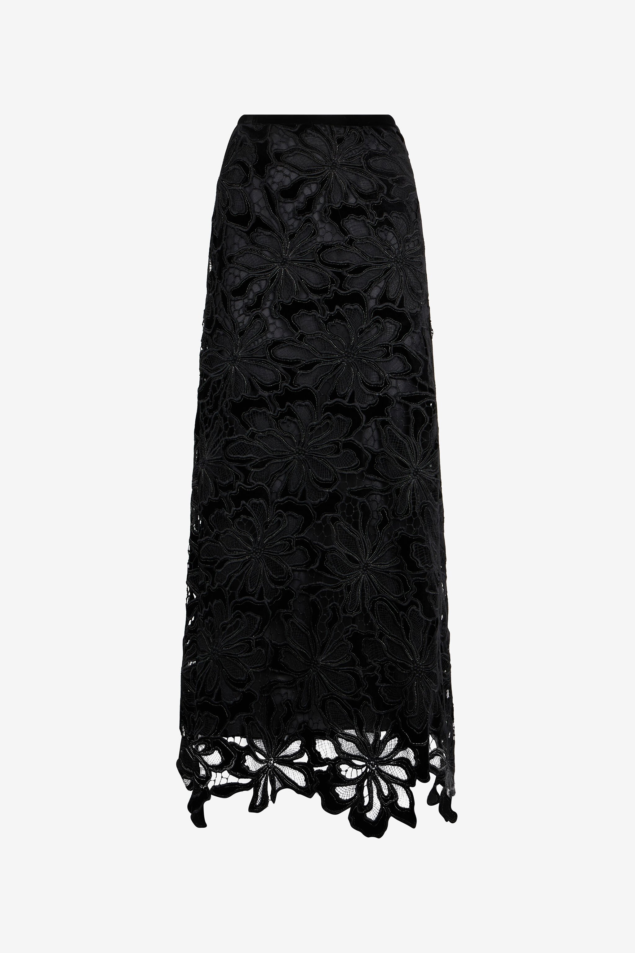 roberto cavalli 黒 レース 40 イタリア製 Long Floral Lace Skirt in BLACK for Women | Roberto Cavalli®