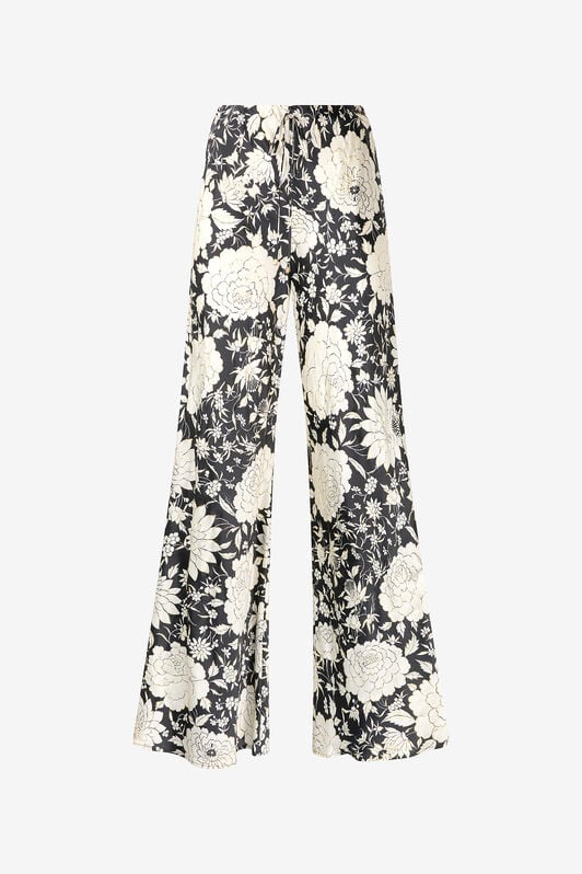 RC Pure Silk Pants with Floral Print RC Pure Silk Pants with Floral Print Black/White VQT210-TYP71