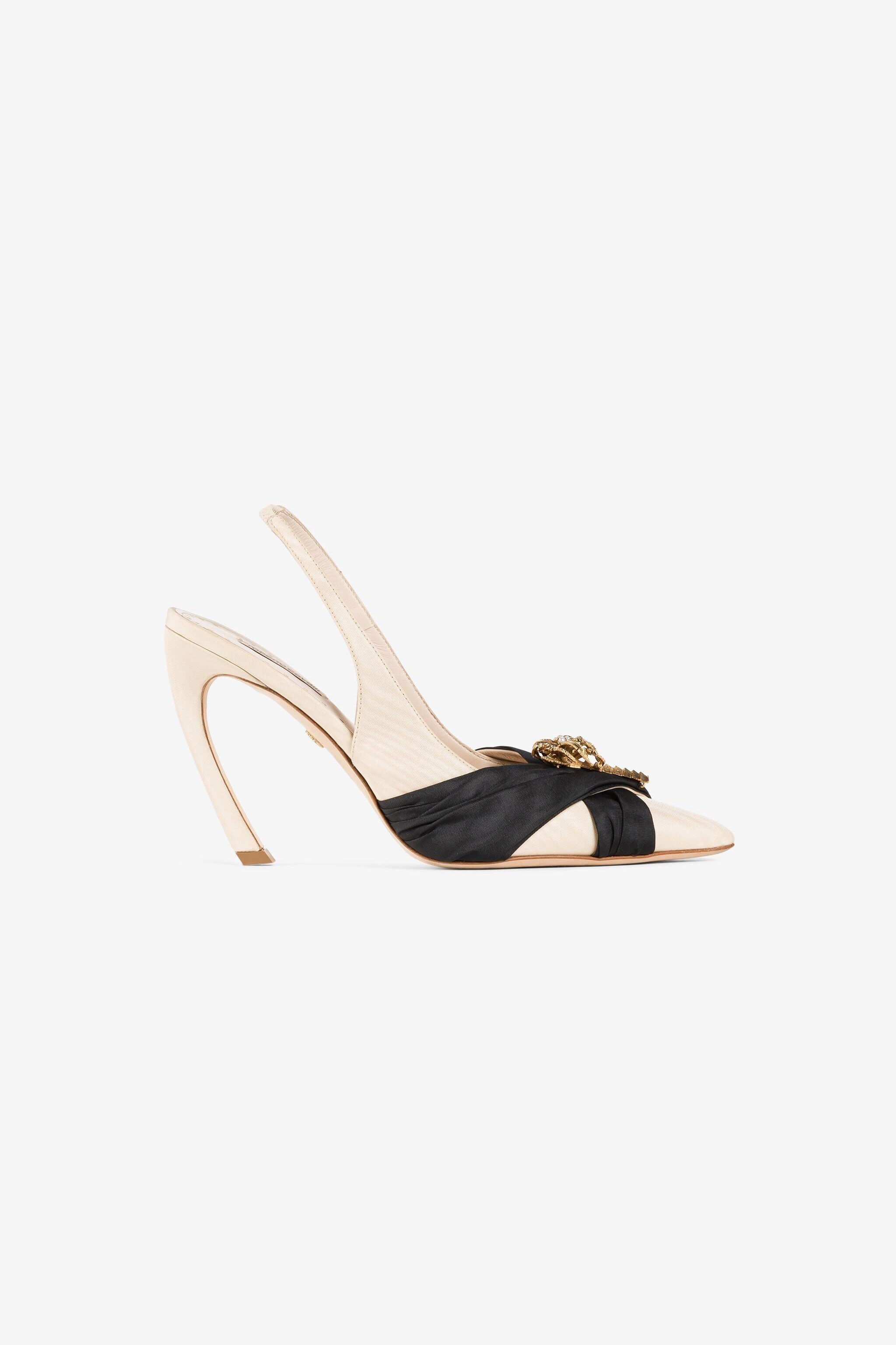 RC Zapatos de tacón Tiger-Tooth con tira trasera Marfil/Negro QWS012-TL001
