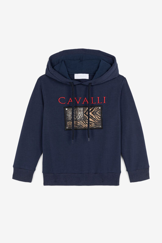 JU Hoodie mit animalischen Patchwork-Applikationen JU Hoodie mit animalischen Patchwork-Applikationen BLU SCURO 193921 OJT937-ISA2J