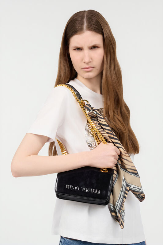 JC Bag With Chain Handles And Scarf BLACK UFB092-UF461