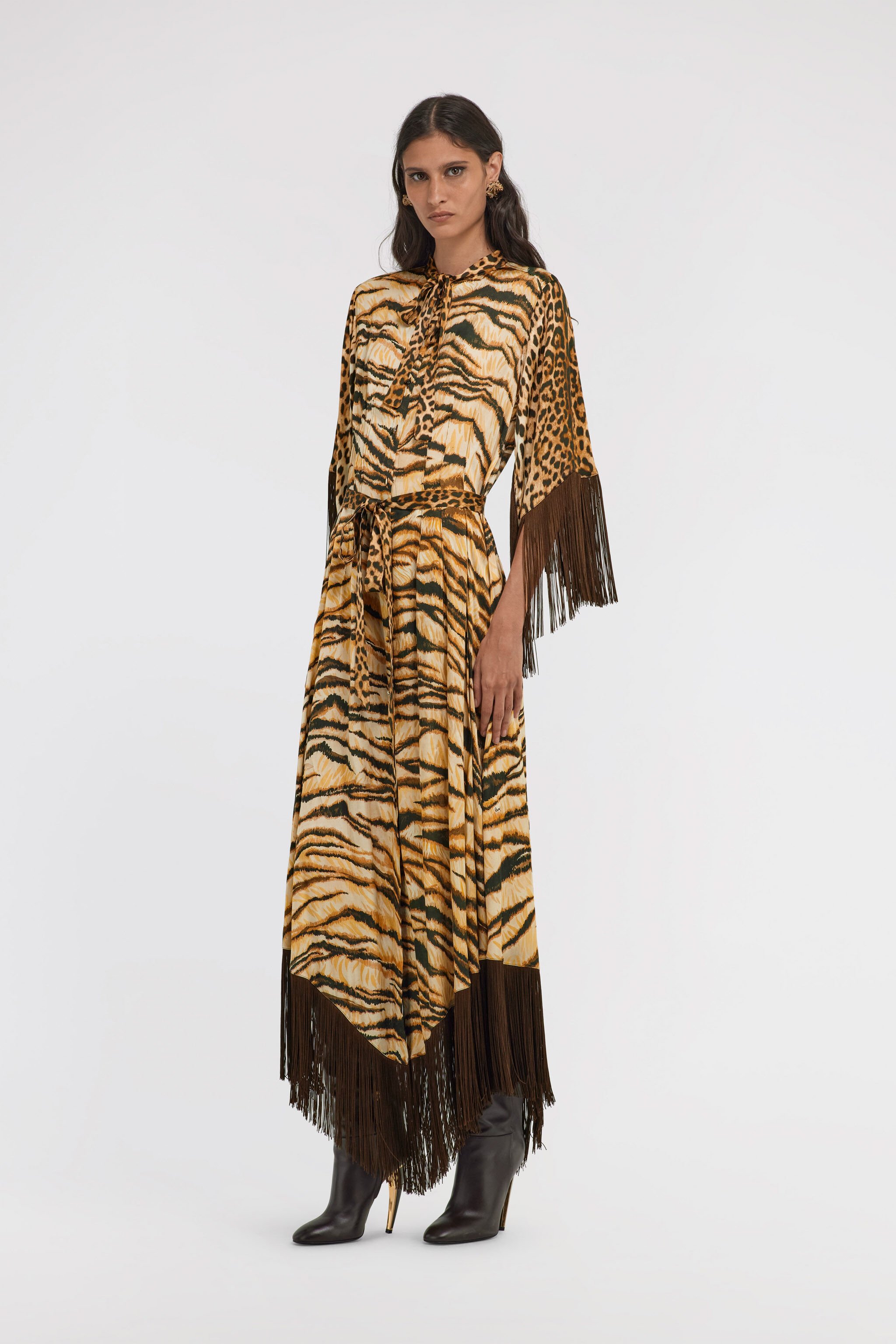 RC Leopard-print fringe dress Hellbraun RKT121-SZH36