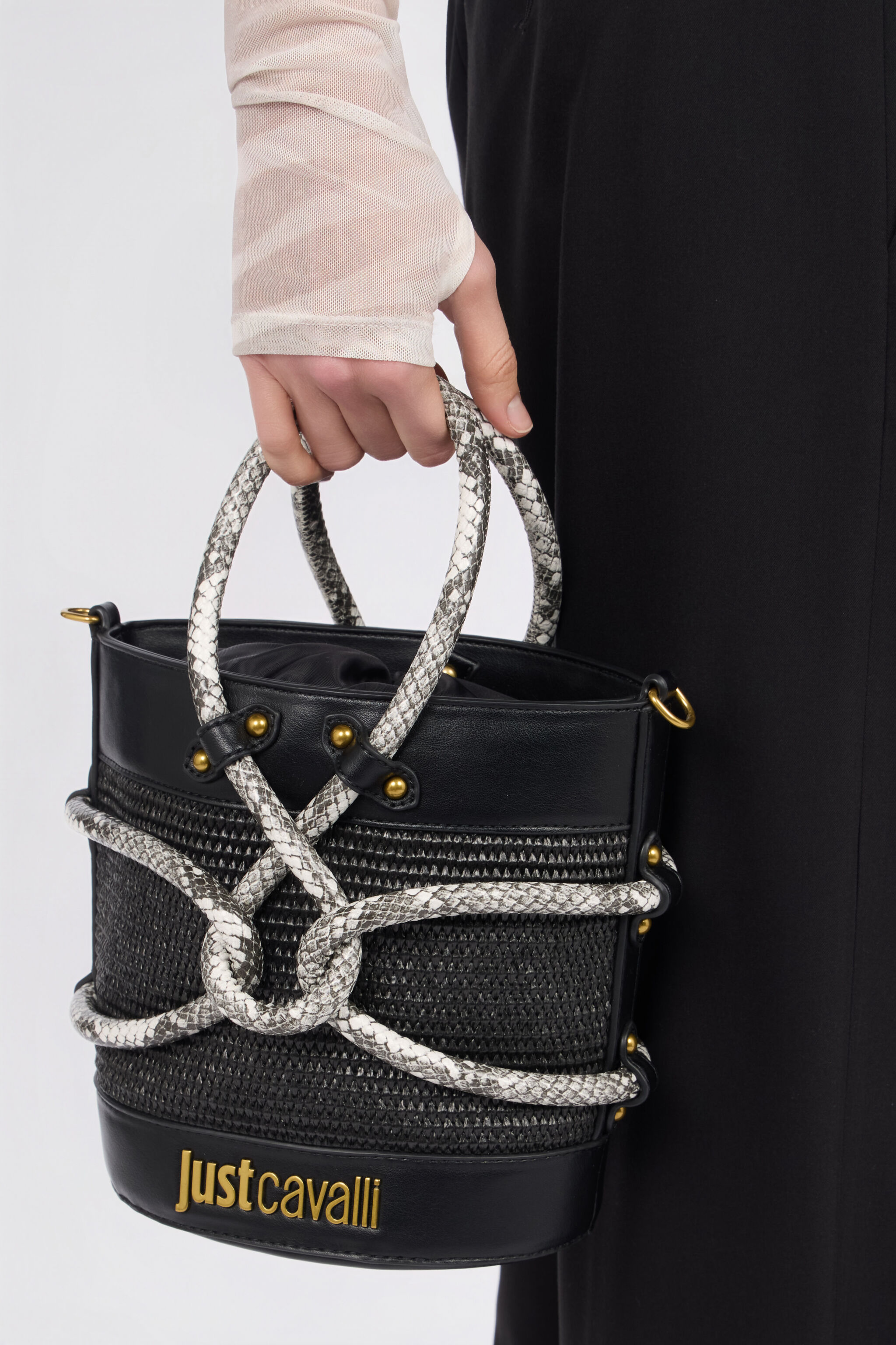 JC Black Bucket Bag With Python Print Details BLACK WFB116-WF446