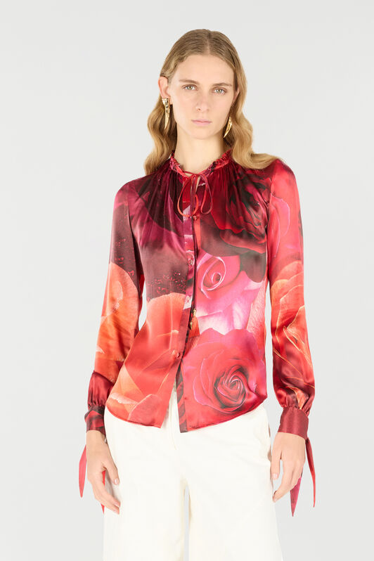 RC Camicia In Seta Con Stampa Rose Rosso UKT702-RYN48