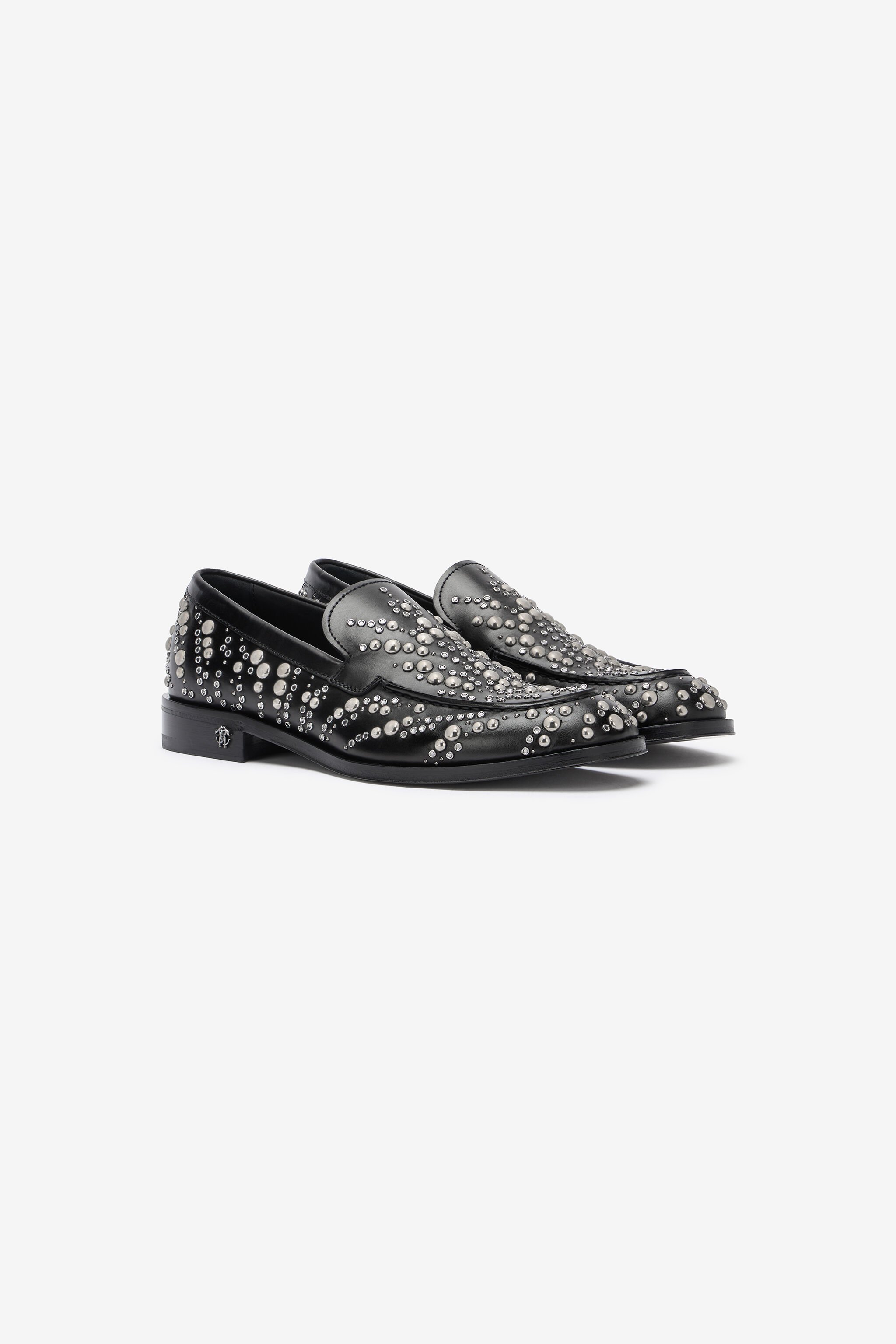 RC Mocassini In Pelle Con Borchie E Strass Nero/Argento URS001-PZA96