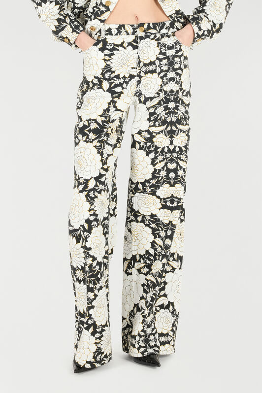 RC Pants with All-Over Floral Print Black/White VQJ207-DAP71