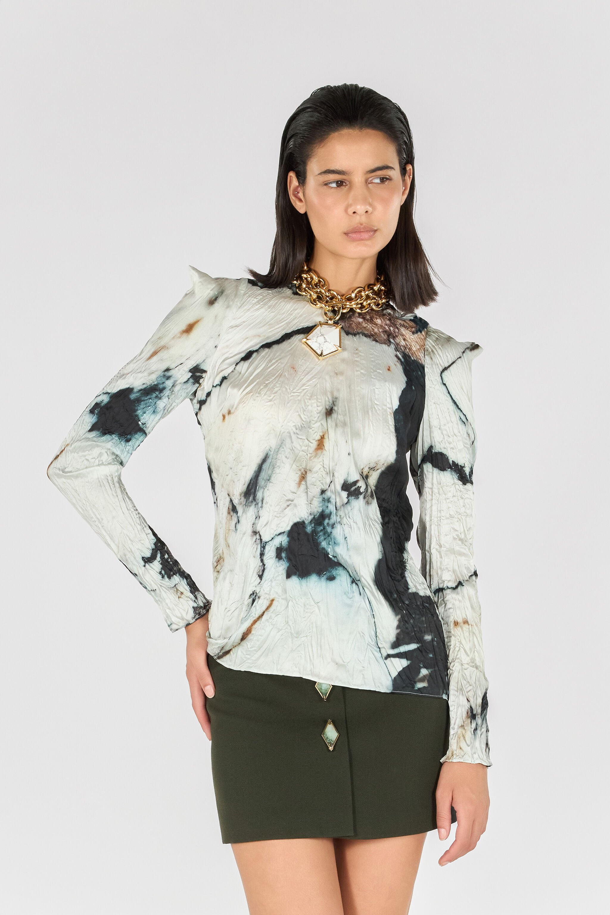 RC Blouse with Marble print Black/White TWT600-7NN18