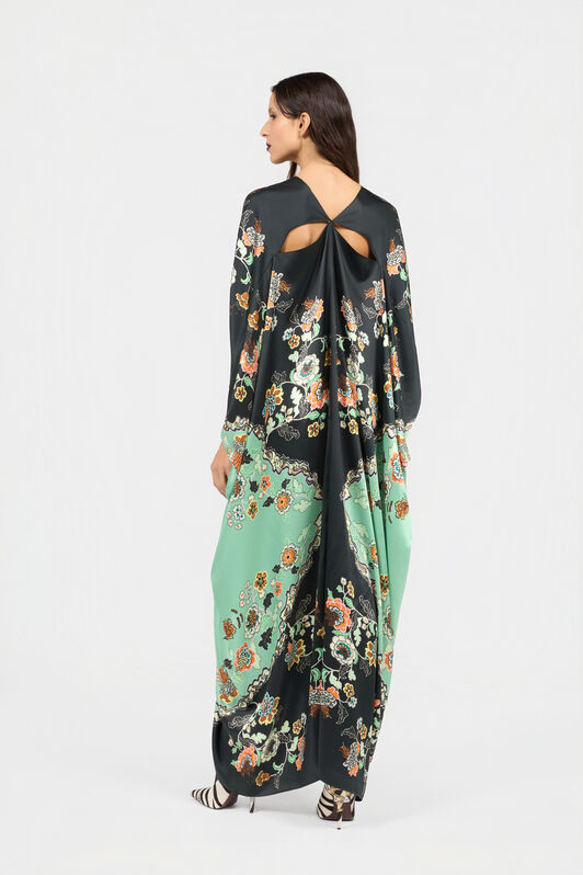 RC Silk Kaftan Dress With Kimono Print GREEN/BLACK XQT181-RYT25