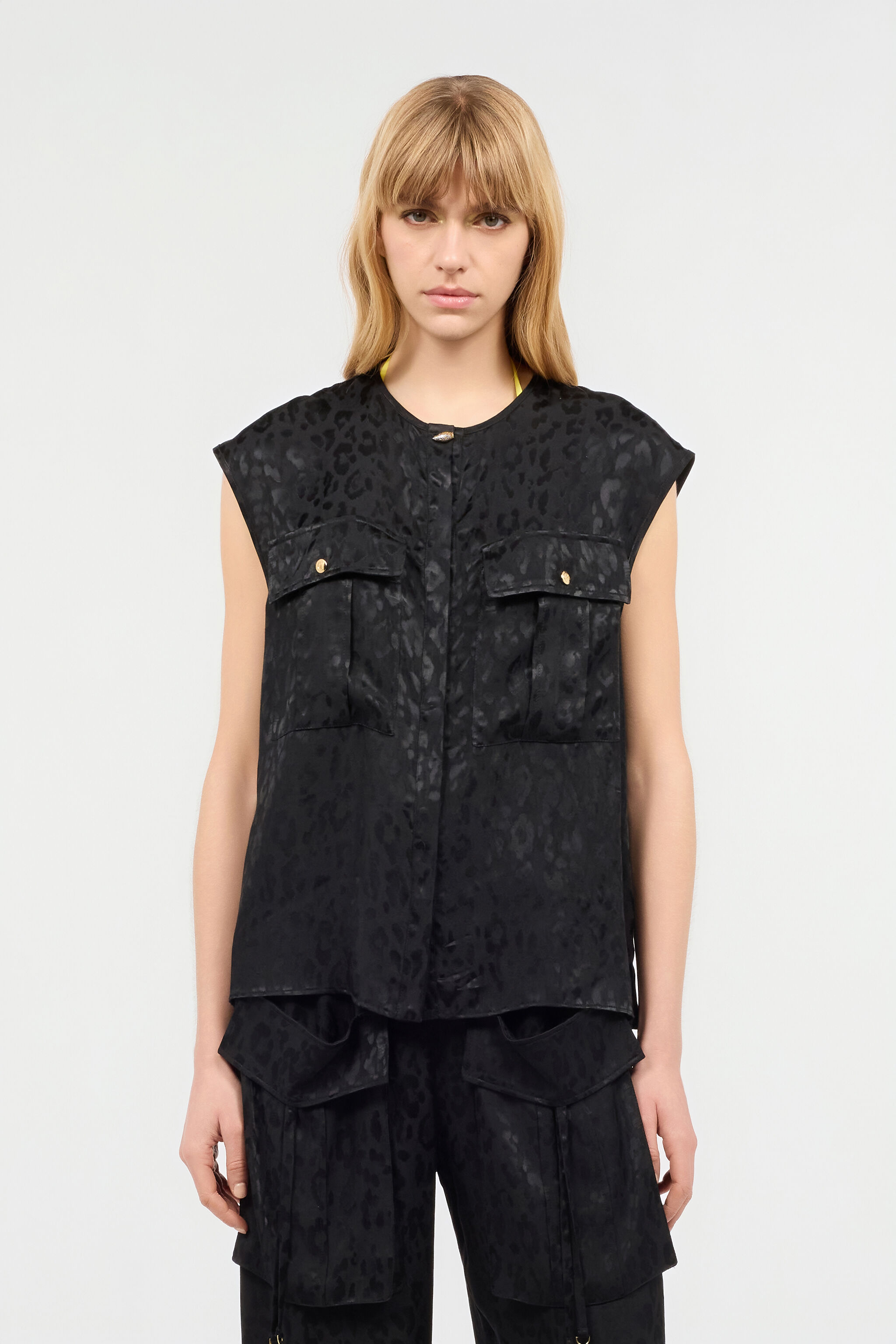 JC Sleeveless Top With Jaguar Skin Design Black UFT153-UF219