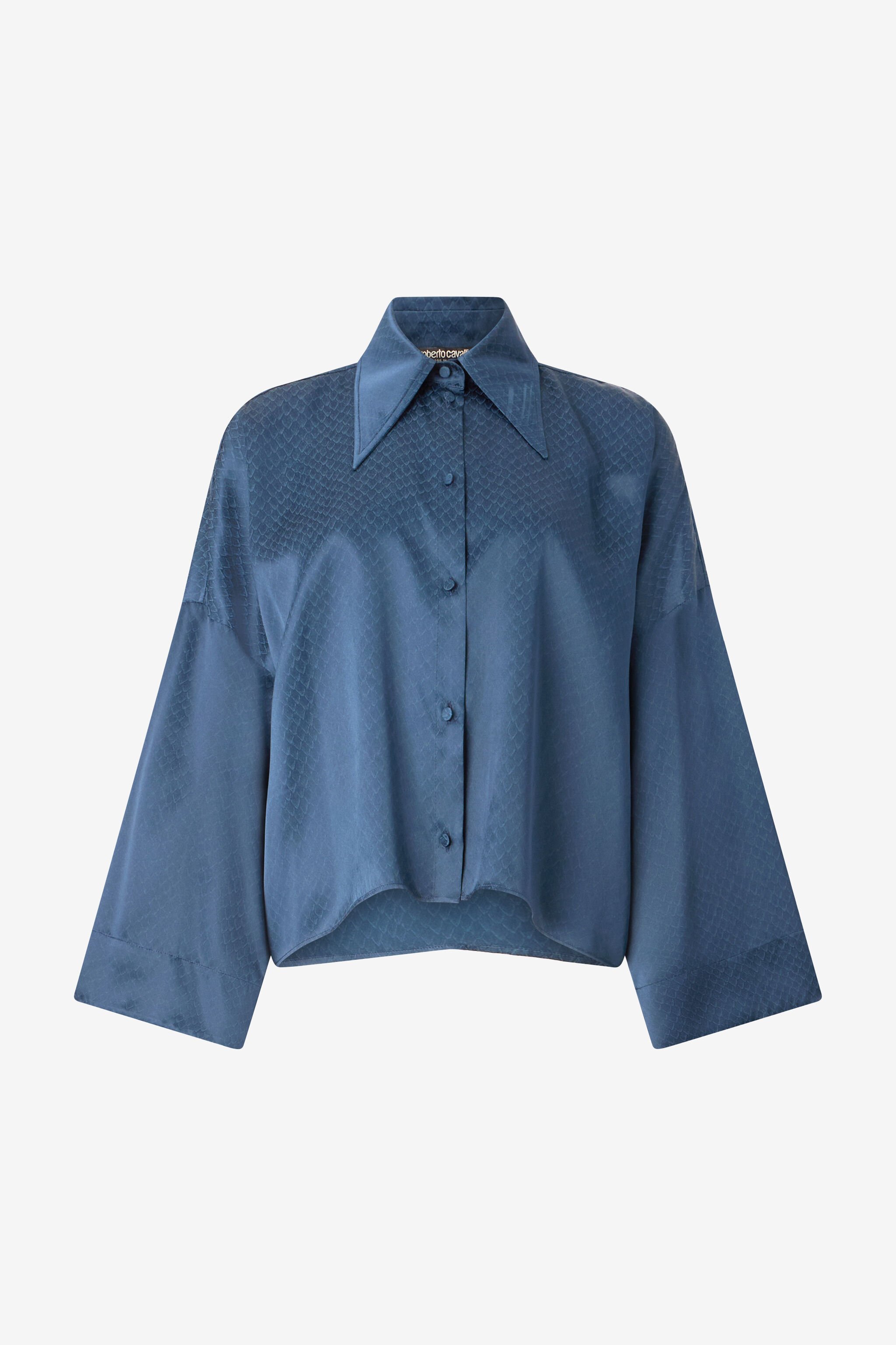 RC Camicia In Seta Con Motivo Effetto Serpente Blu scuro UKT710-SZN57