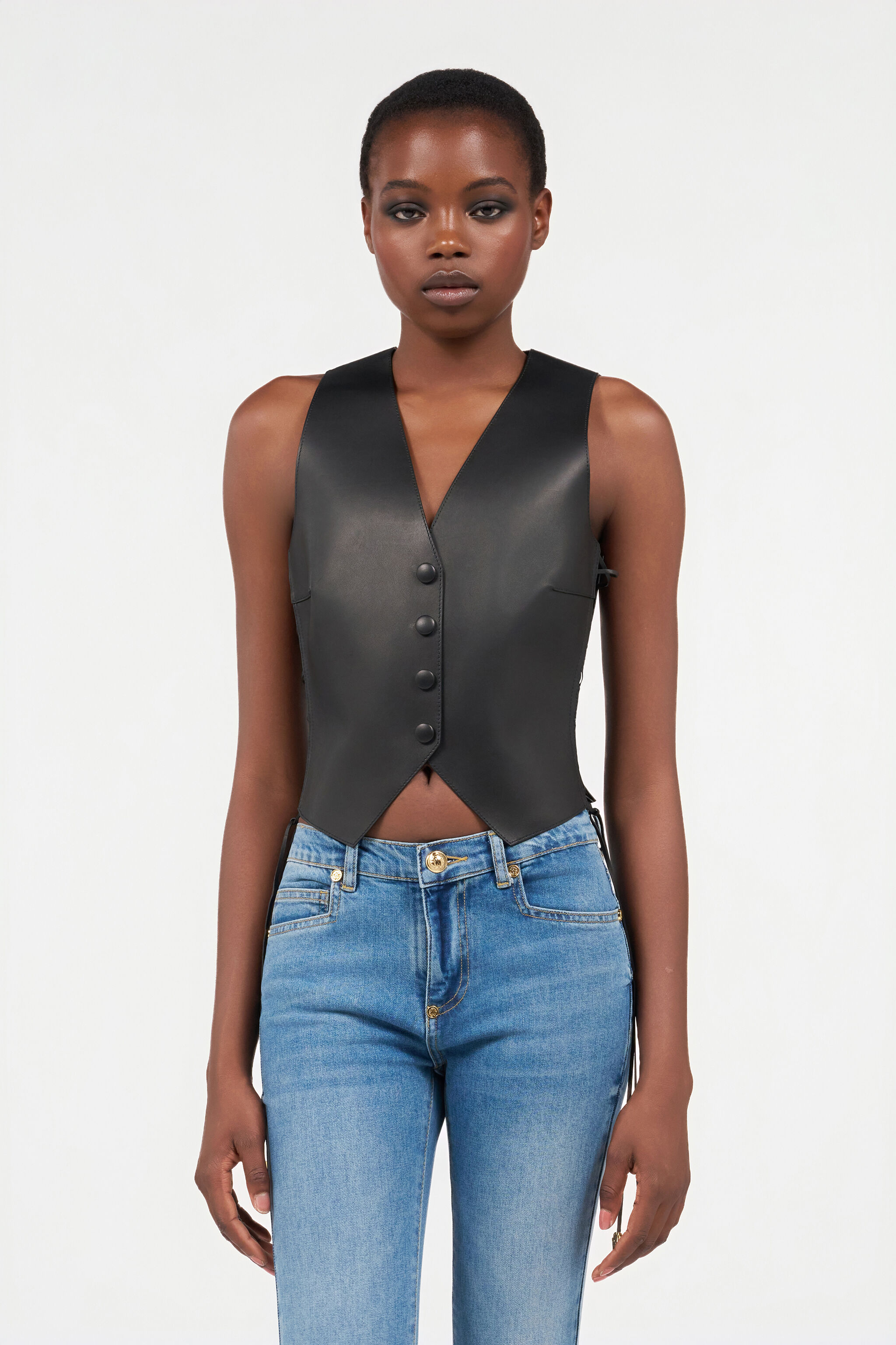 RC Black Leather Vest With Lace-Up Sides Black TKP600-PN001