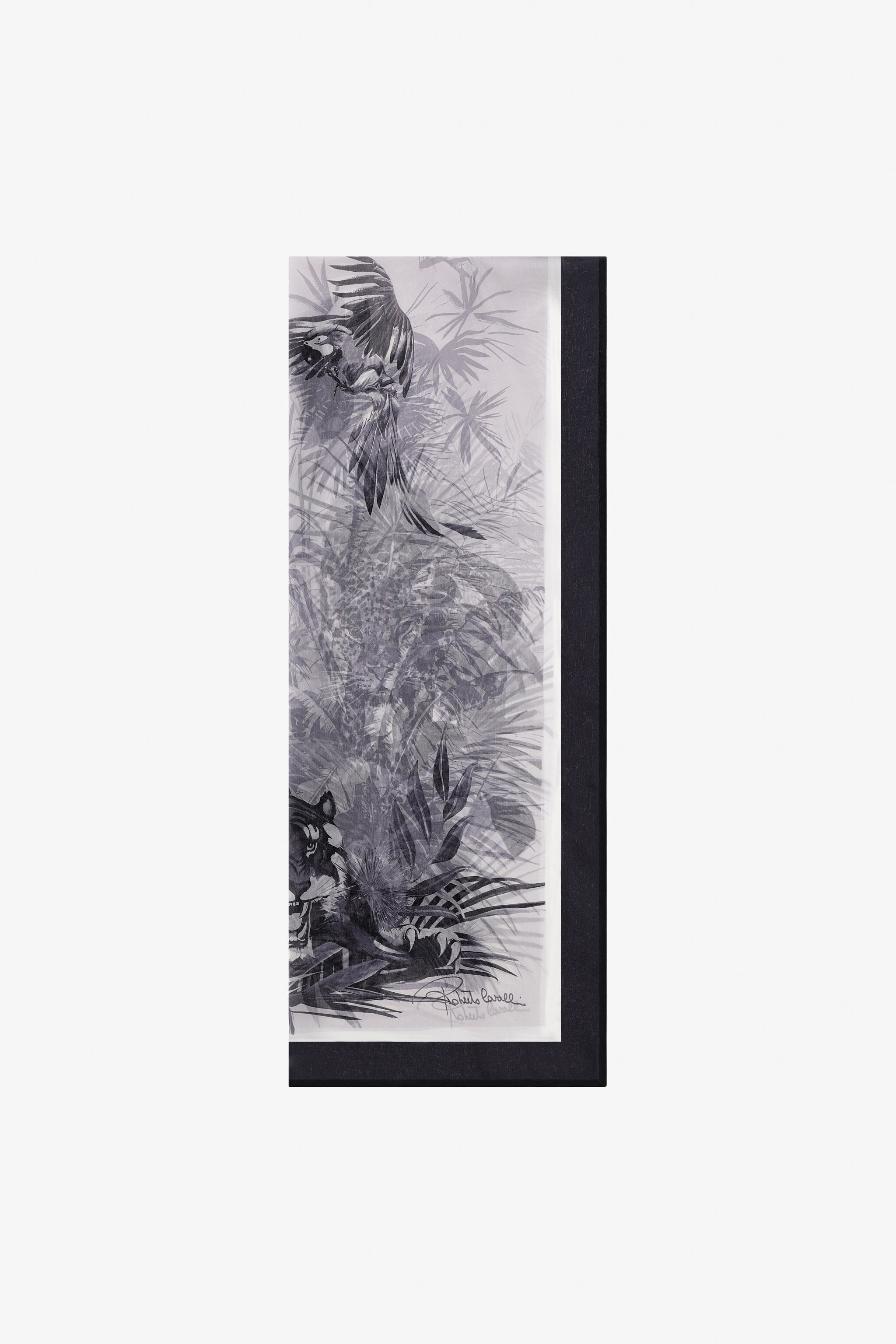 RC Roberto Cavalli Stole with JUNGLE print Black/White SYI00H-2NL57