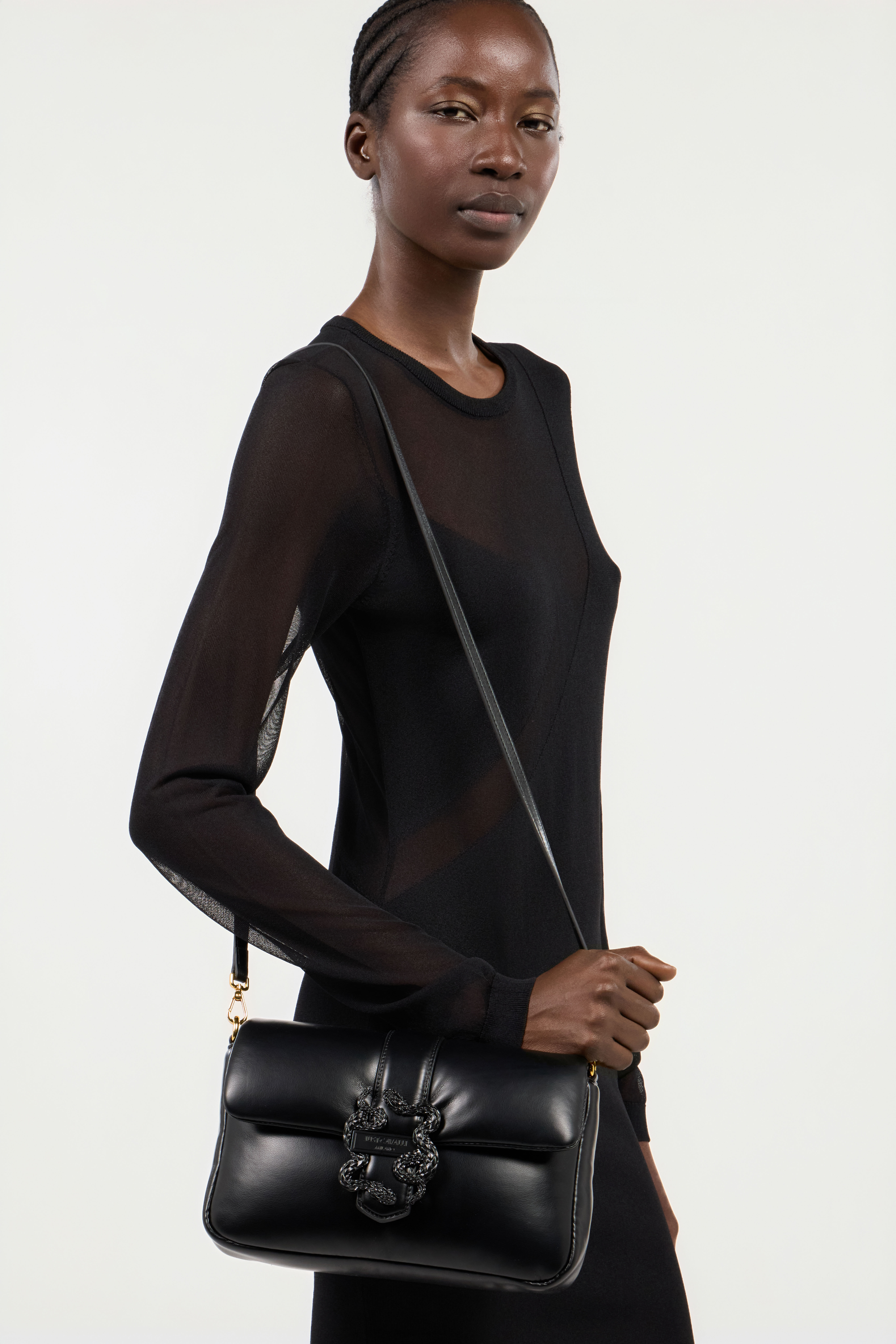 JC Rectangular Bag With Mirror Snake BLACK UFB051-UF420