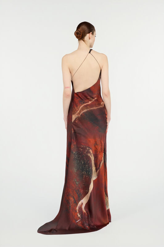 RC Long Red Silk Dress With Marble Print RC Long Red Silk Dress With Marble Print Red VWT101-OZQ74