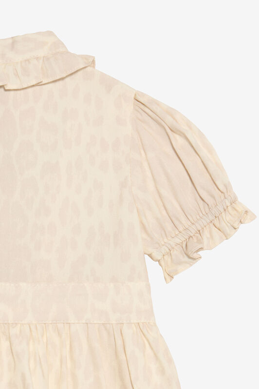 JU Ivory Dress with Jaguar Skin Print and Ruffles AVORY VJT110-7MO52