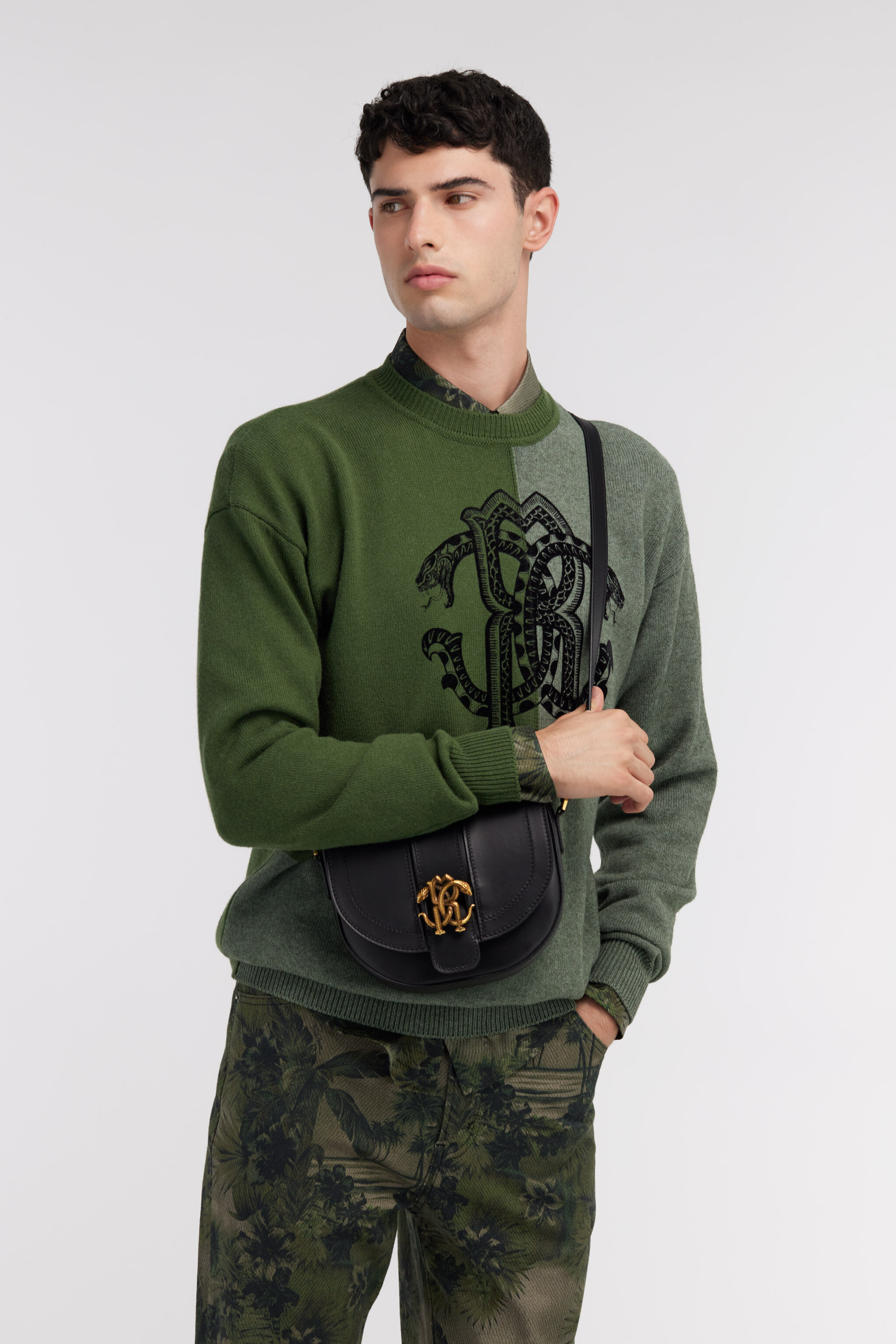 RC Green Two-Tone Sweater with Monogram RC Dark green SRM607-MQ062