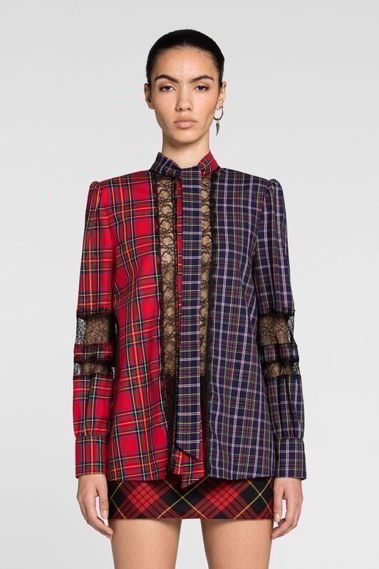 RC Tartan-Print Tie-Neck Top RC Tartan-Print Tie-Neck Top RED PKT706-CH046