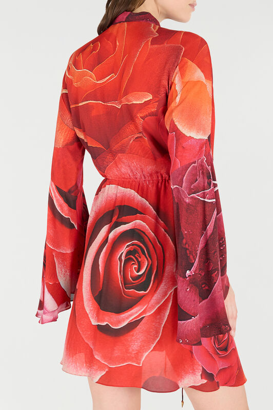 RC Rose-Print Mini Dress With Pussy-Bow ROSSO UKT140-KWN48