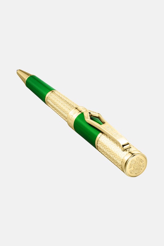 RC Roberto Cavalli Chevron Ballpoint Pen, Gold Color & Green Lacquer  RC Roberto Cavalli Chevron Ballpoint Pen, Gold Color & Green Lacquer  GOLD VALG07-IG269