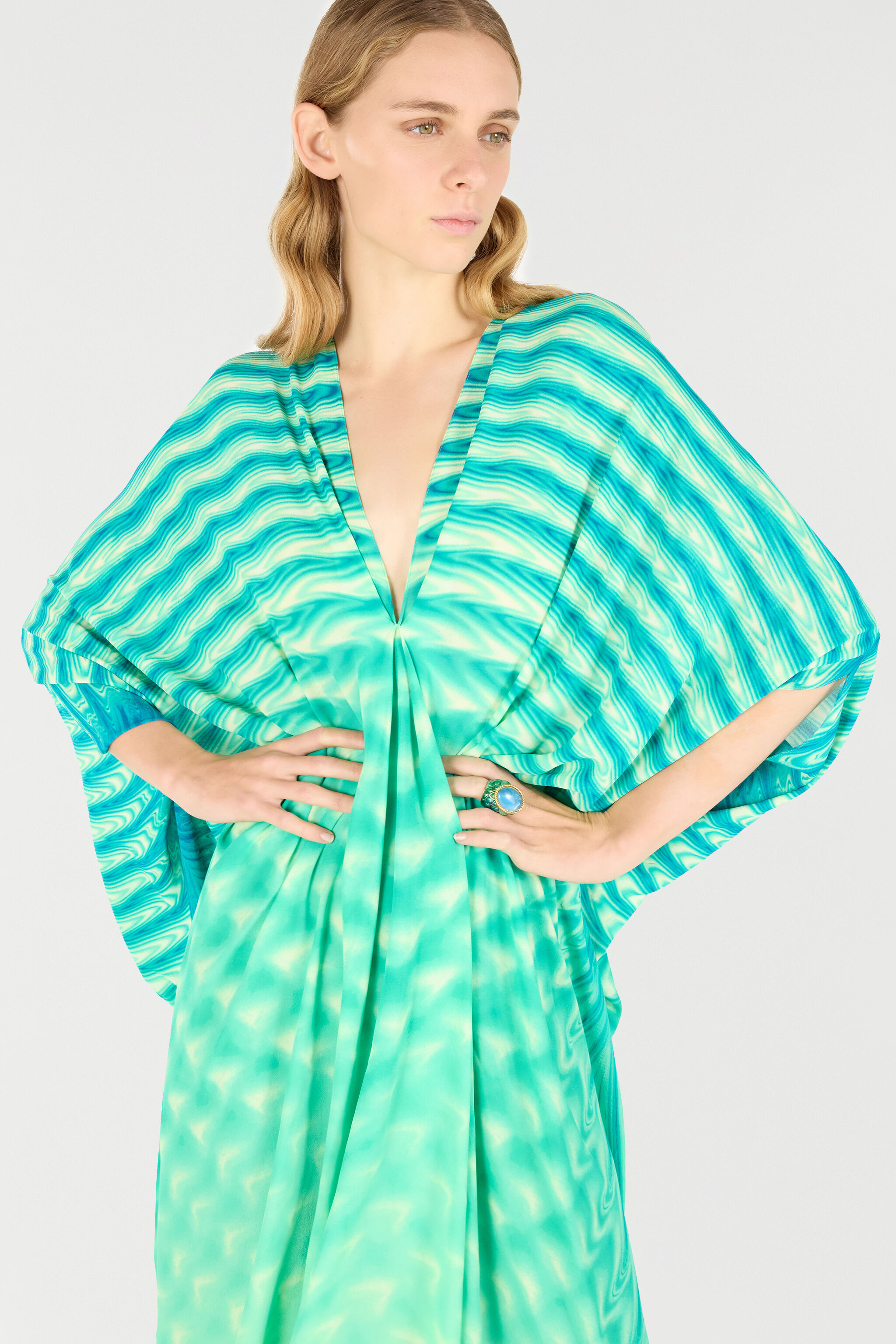 RC Caftan With All-Over Print Light green UKT181-KWN47