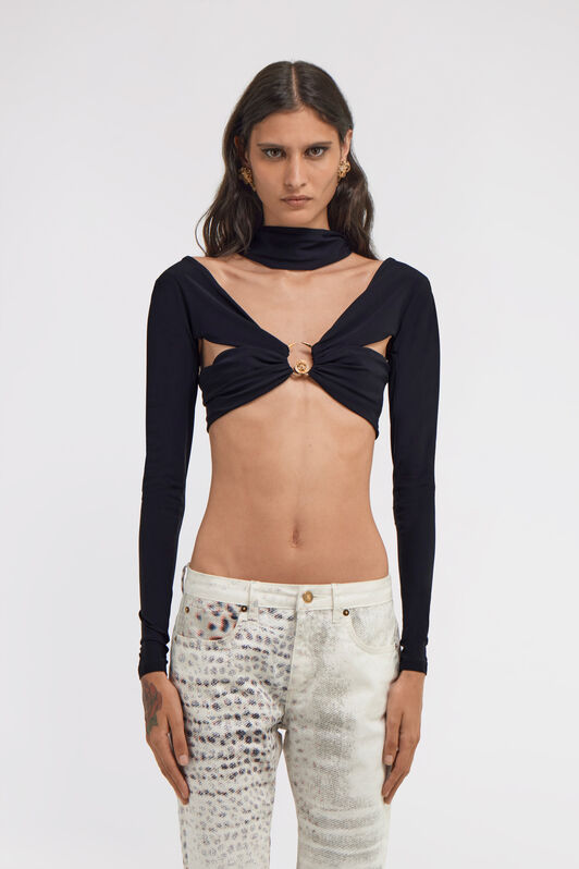 RC Langärmliges Crop-Top mit Cut-Outs Schwarz TKT68B-LL006