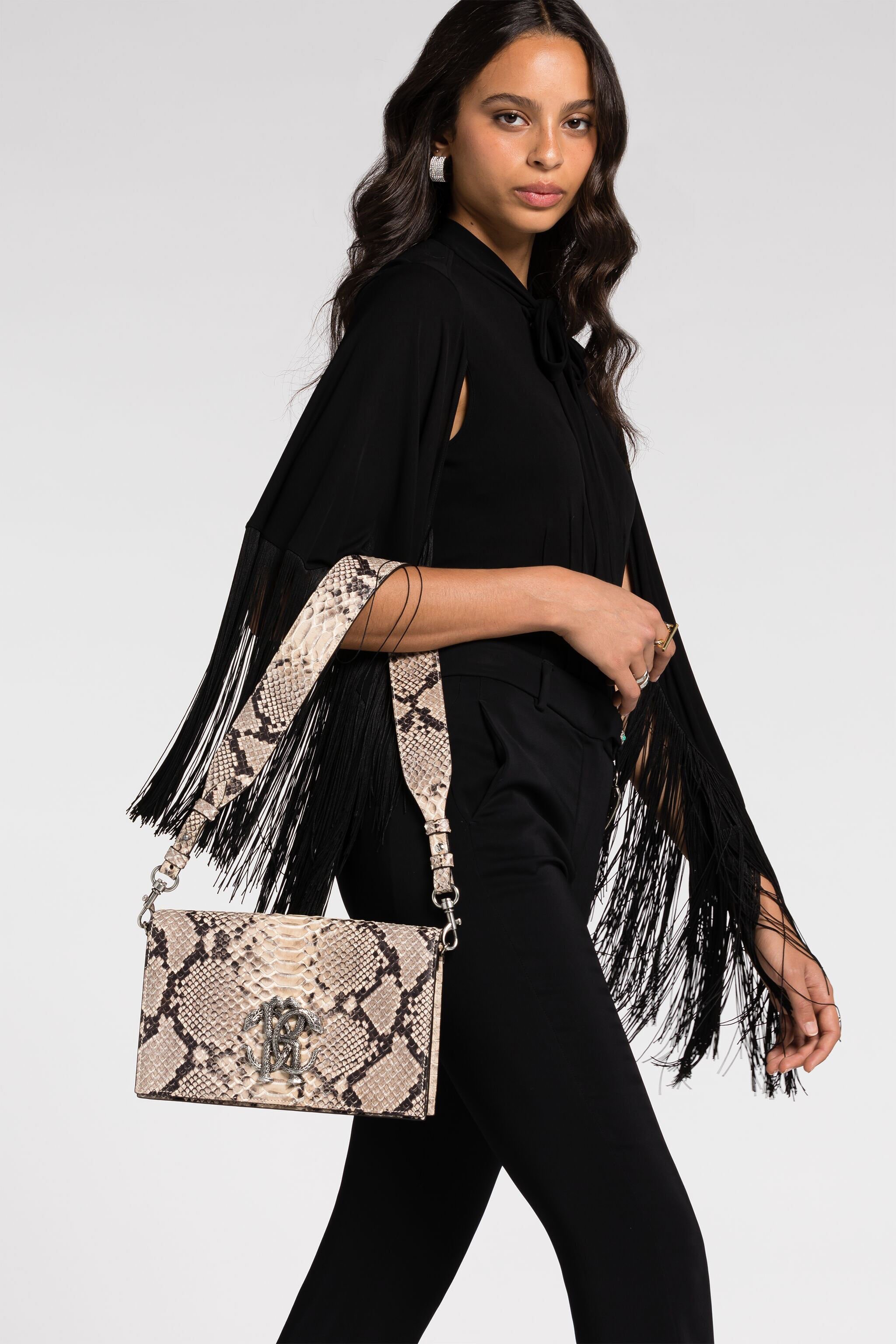 RC Snakeskin-print leather shoulder bag Light Brown RKB006-PZ1ON