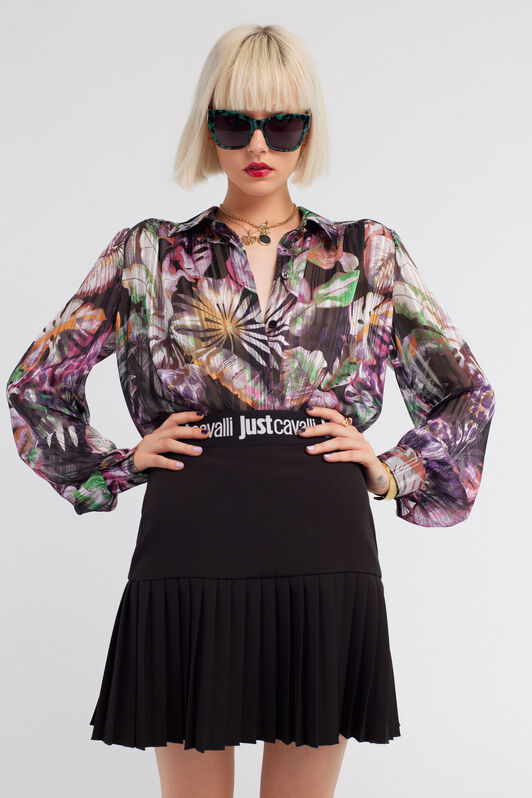 JC Just Cavalli Pleated Shirt MULTICOLOR SCURO RKT909-RK415