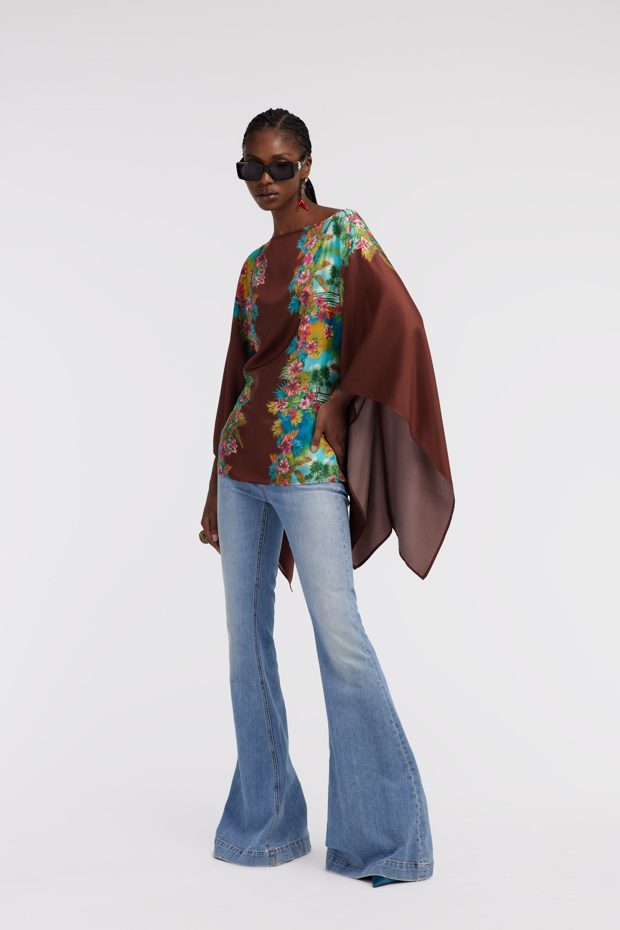 RC Kaftan with Hawaii print Dark brown/Light blue SKT725-4QL29